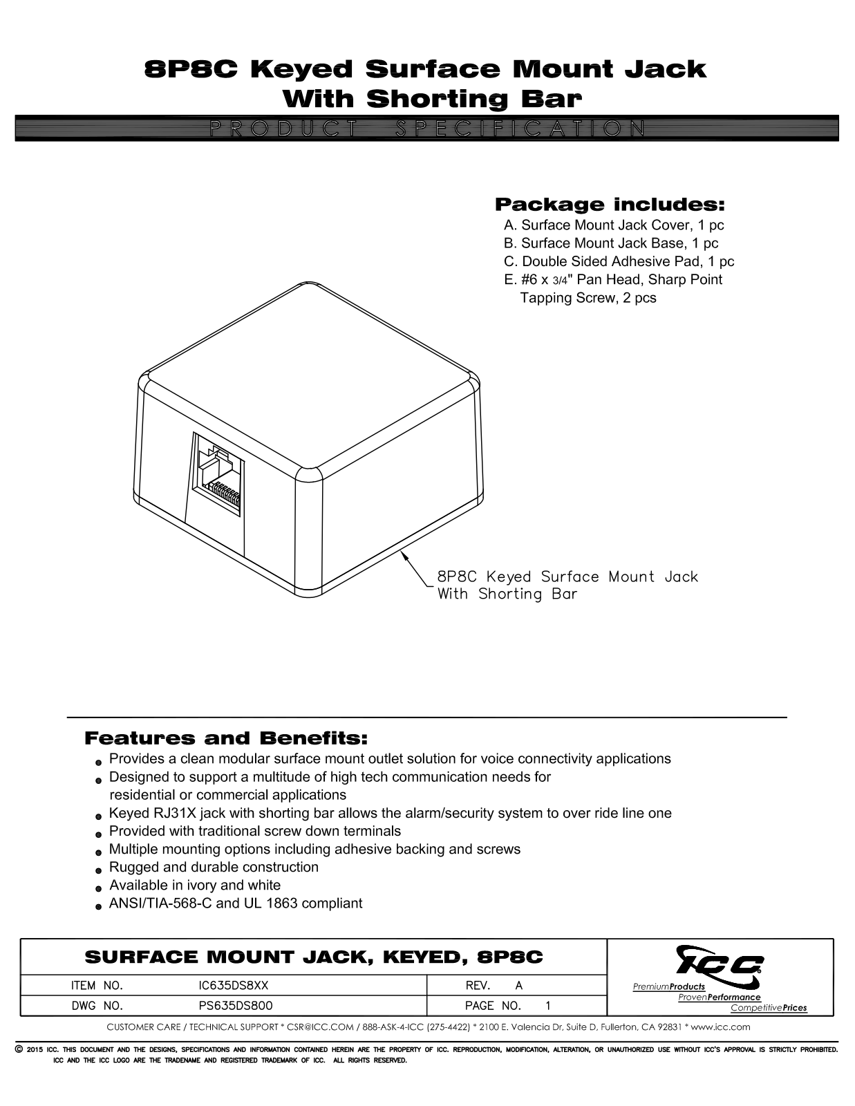 ICC IC635DS8WH Specsheet