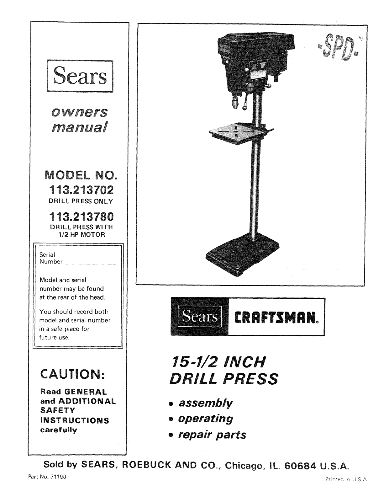 Craftsman 113.213780, 113.213702 User Manual