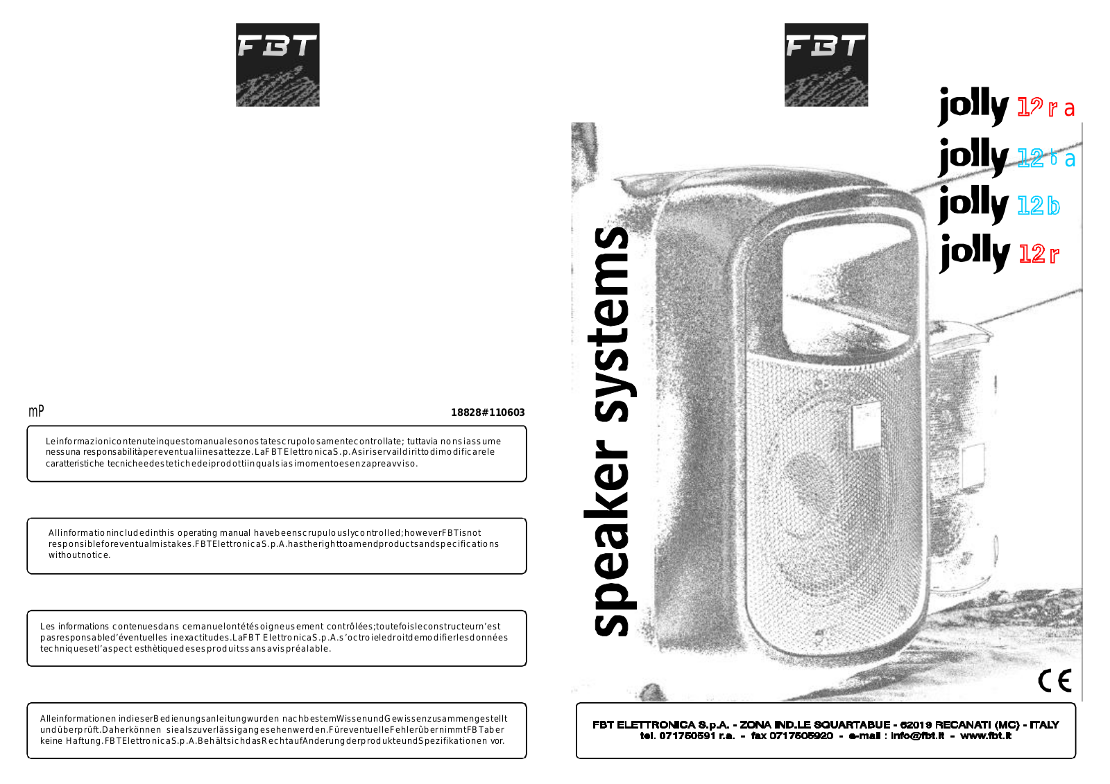 FBT Jolly 12ra, Jolly 12ba, Jolly 12b, Jolly 12r Operation manual