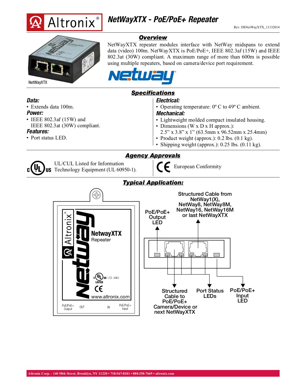 Altronix NETWAYXTX Specsheet