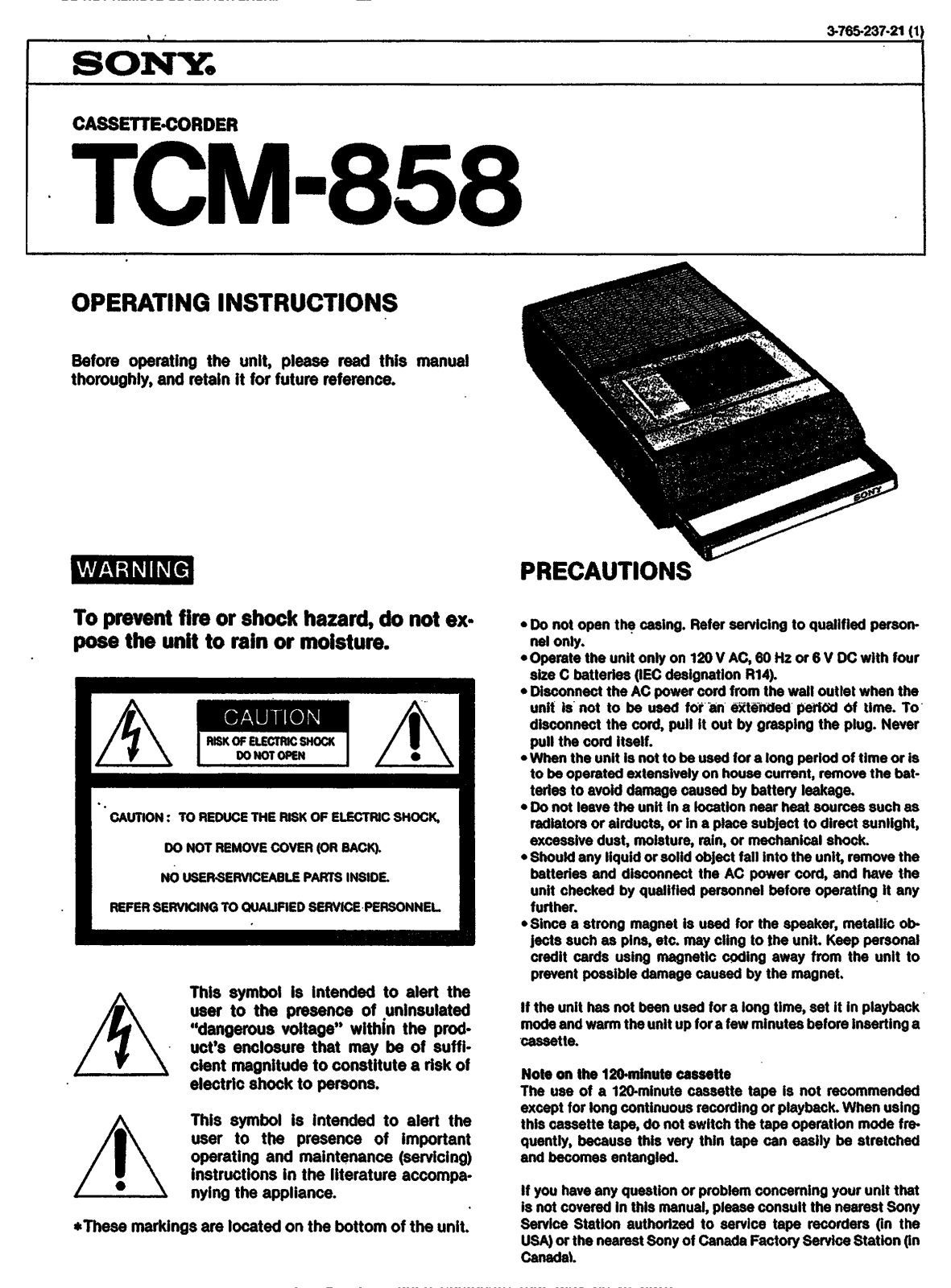Sony TC-M858 User Manual