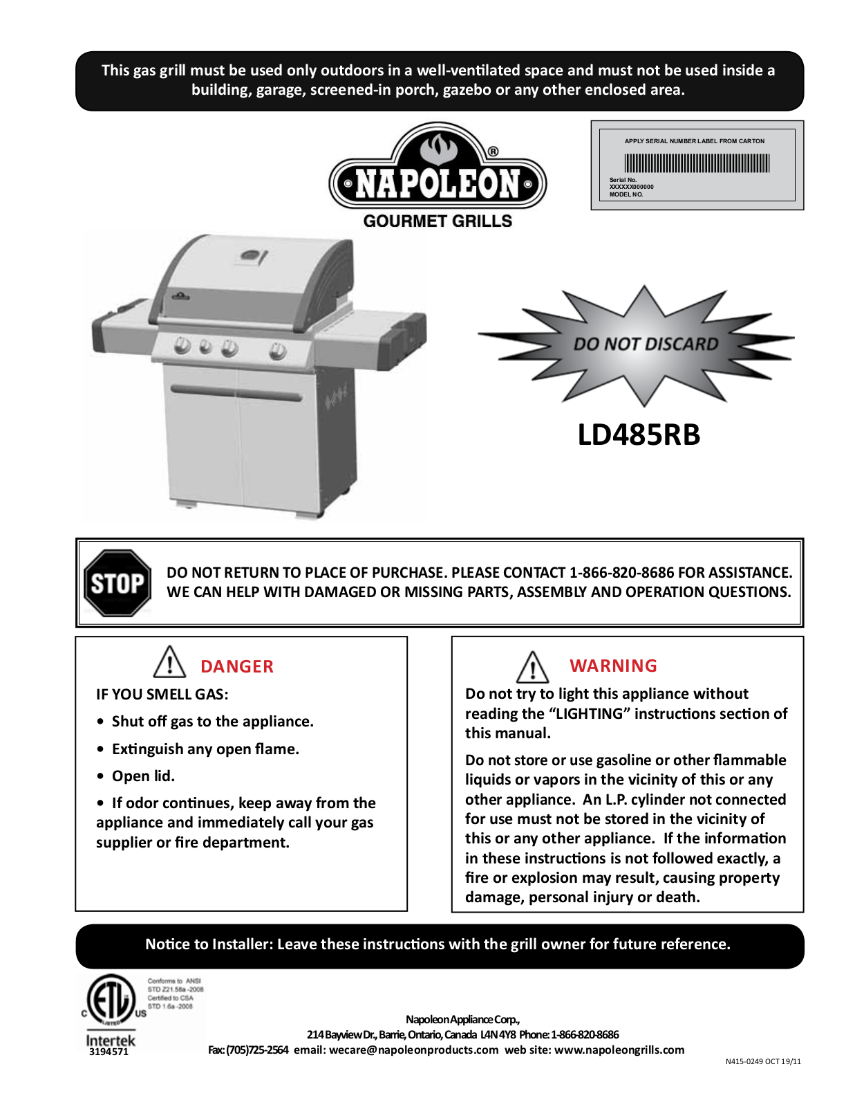 Napoleon Grills LD485RB User Manual