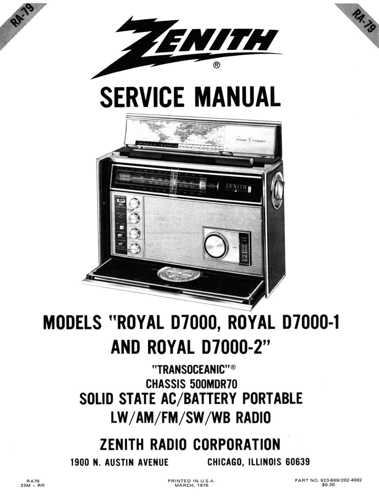 Zenith 500MDR70, D7000-2, D7000-1, D7000 Service Manual