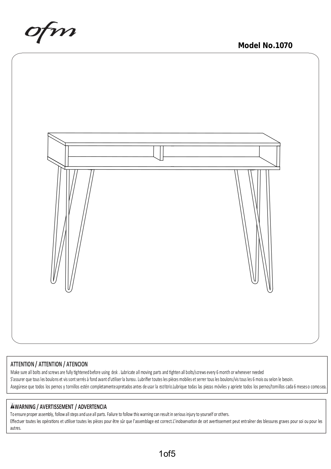 OFM 1070-BLK-KOA User Manual