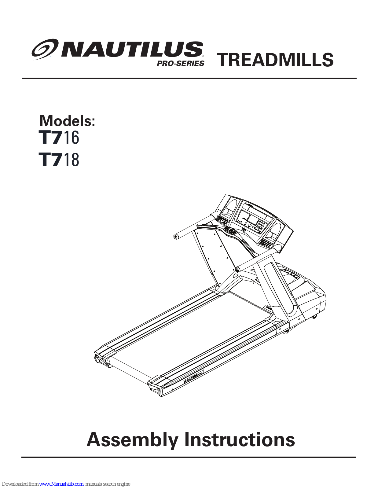 Nautilus T716, T718, Pro T716, Pro T718 Assembly Instructions Manual