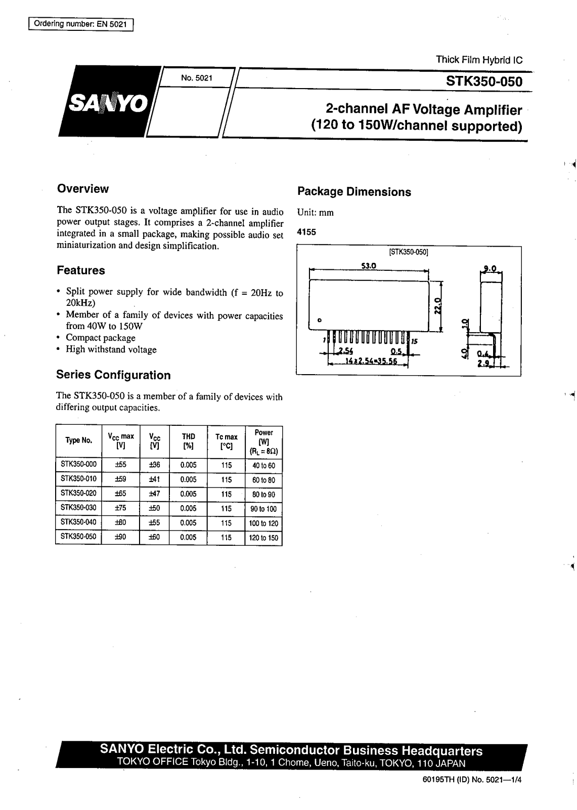 SANYO STK350-050 Datasheet