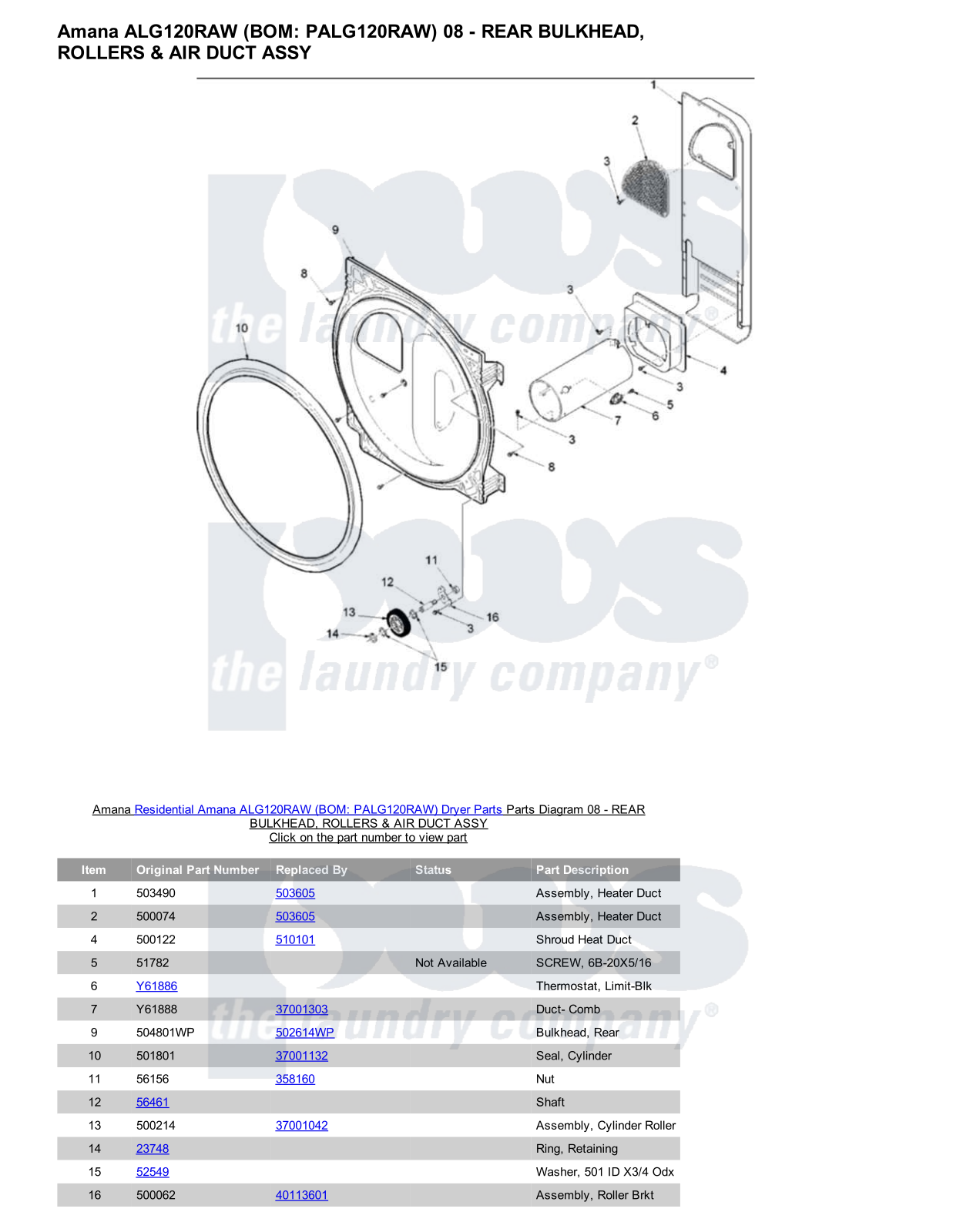 Amana ALG120RAW Parts Diagram