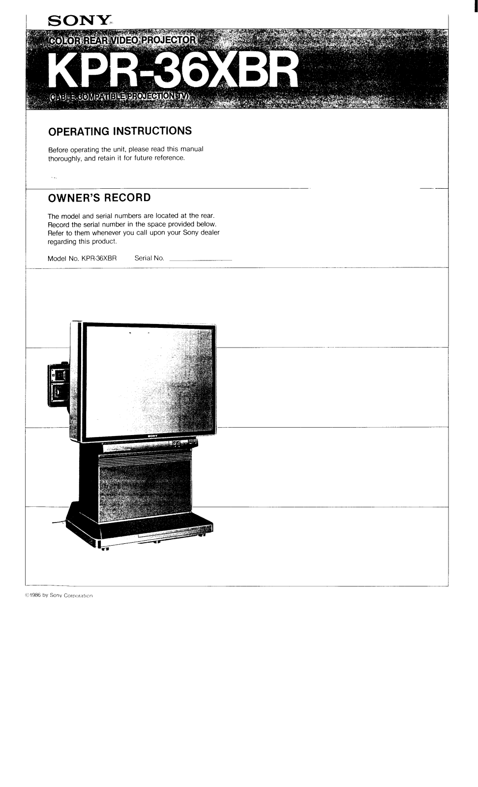 Sony KP-R36XBR Operating Manual