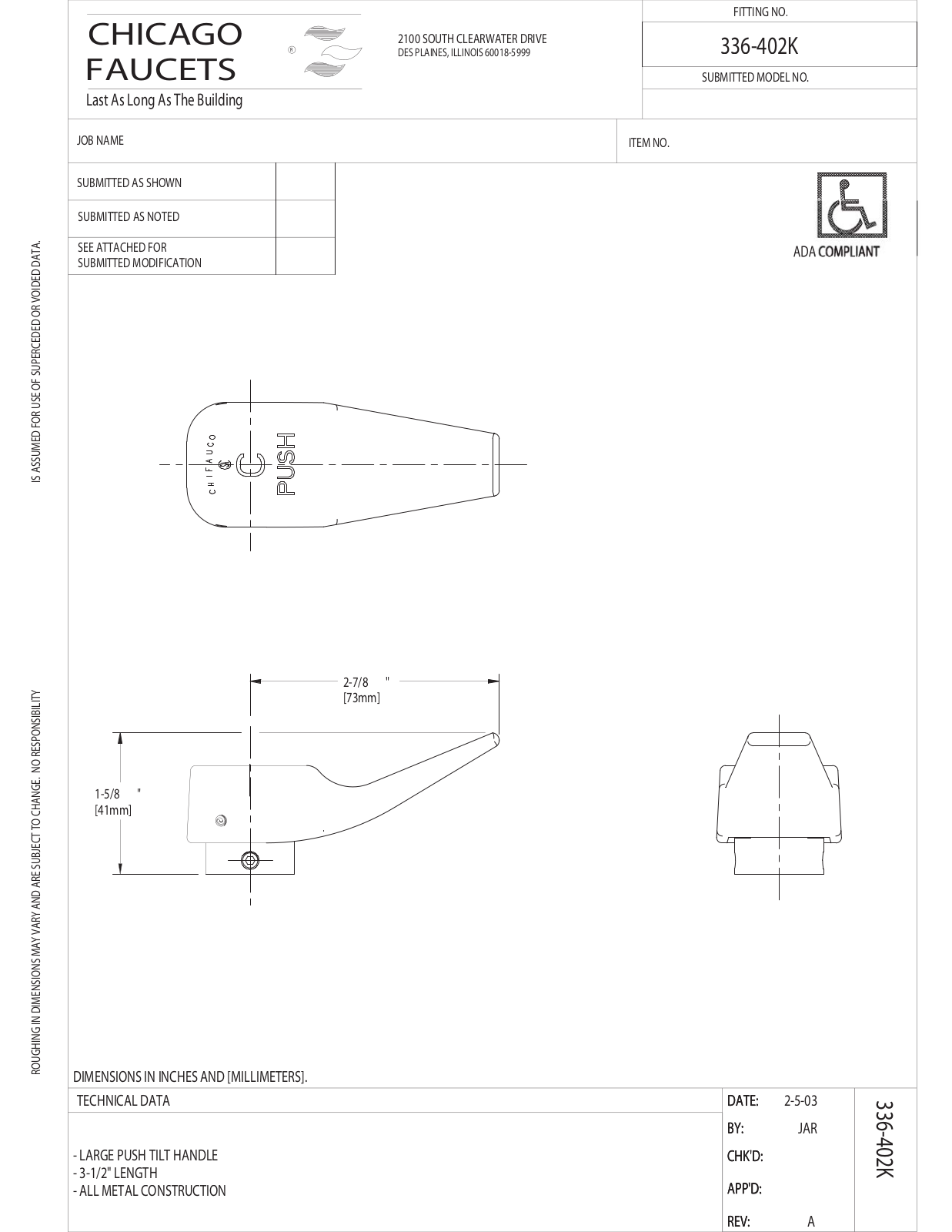 Chicago Faucet 336-402KJK User Manual