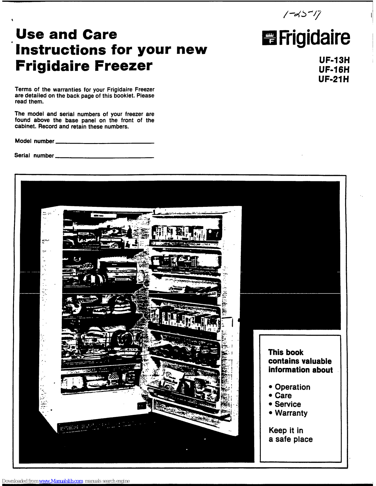 Frigidaire UF-13H, UH-16H, UF-21H Use And Care Instructions Manual