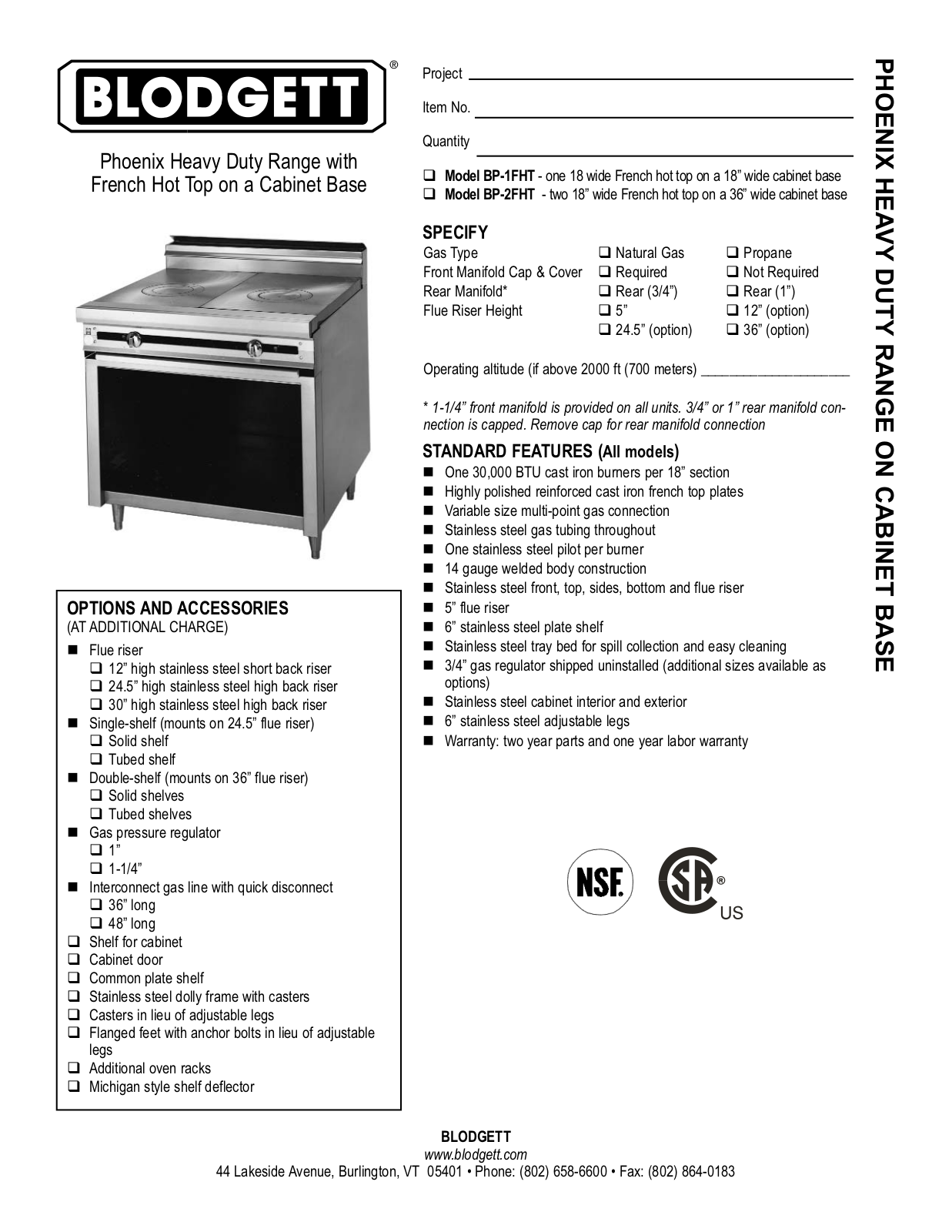 Blodgett BP-2FHT General Manual