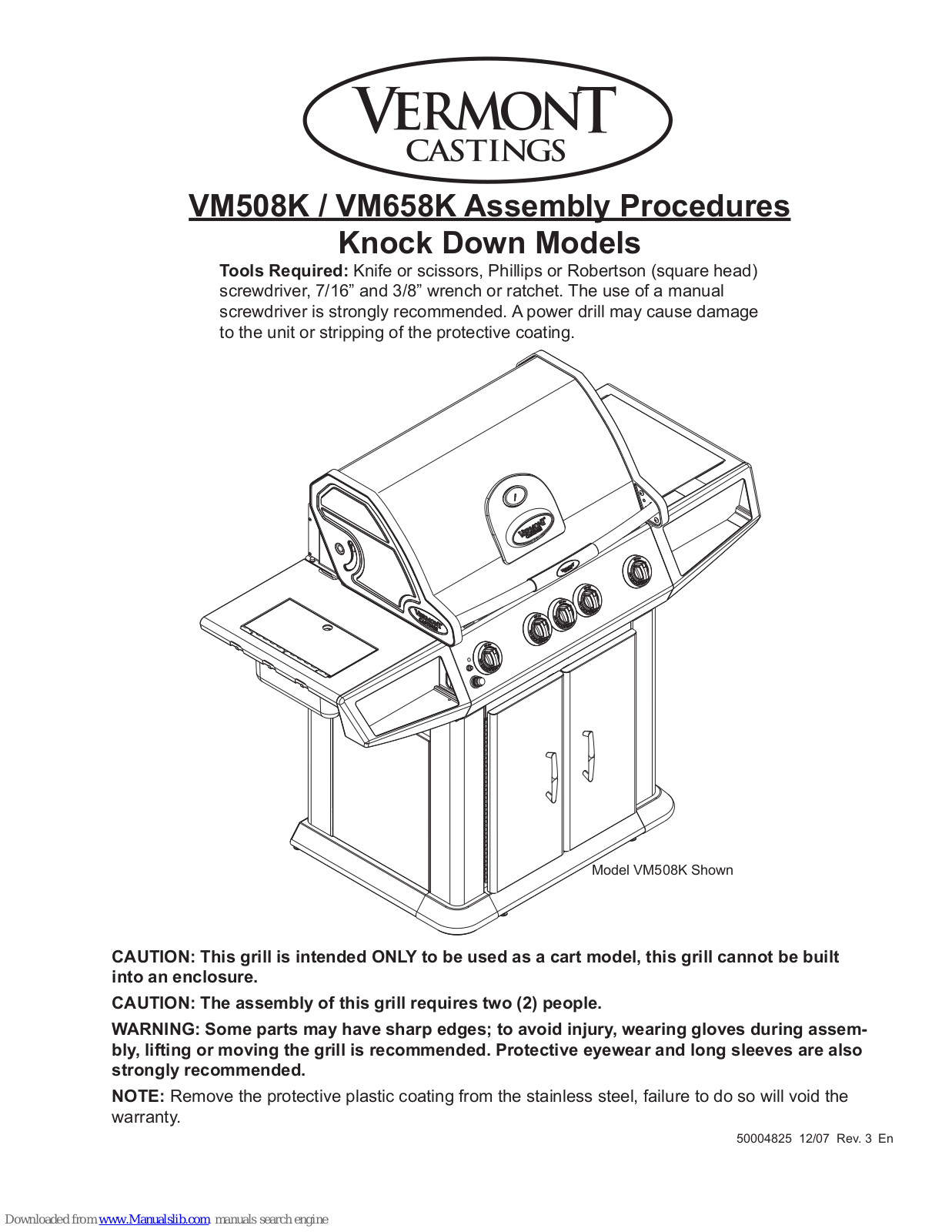 Vermont Castings VM508K, VM658K Assembly Procedures