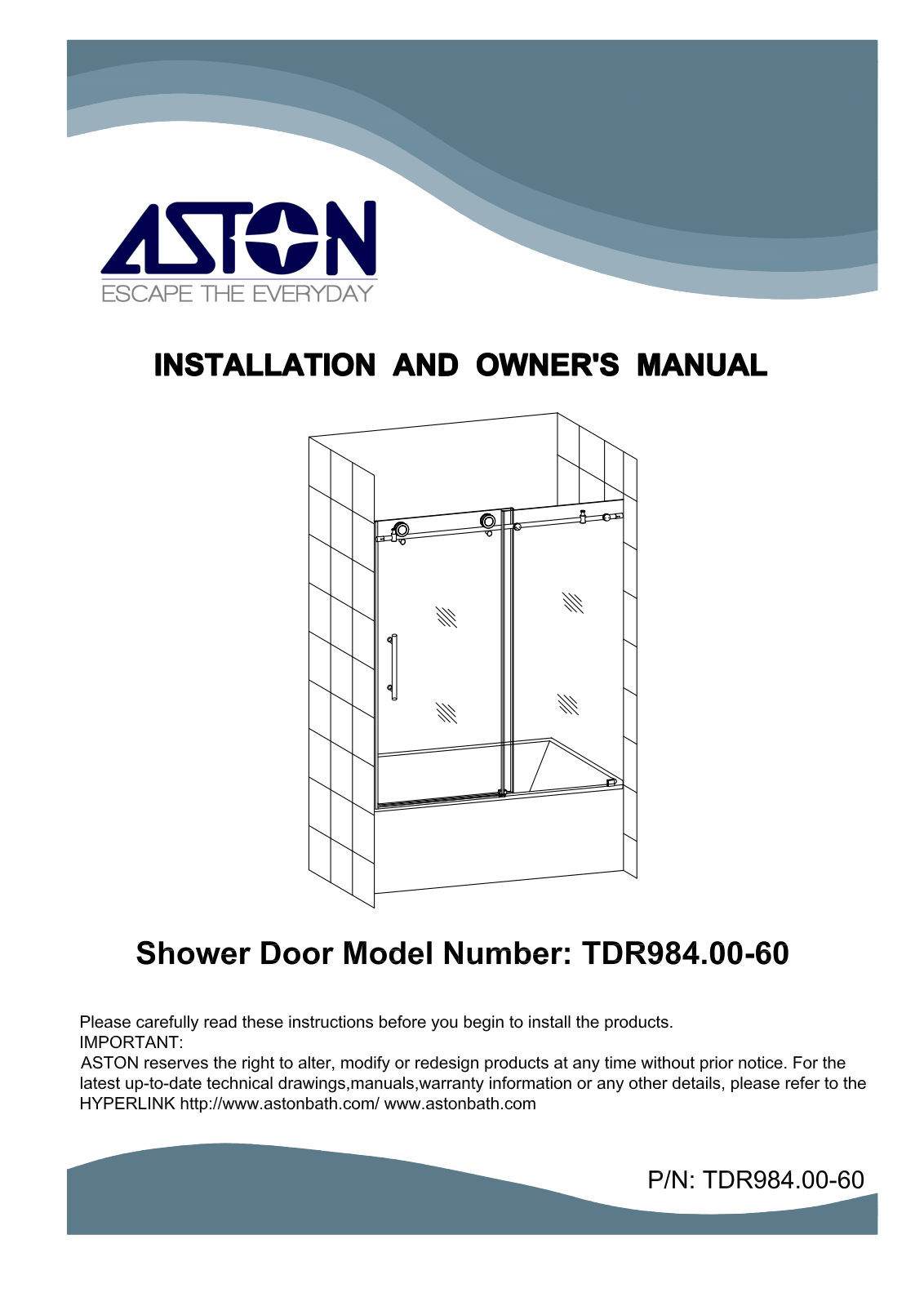 Aston Global TDR984EZORB6010, TDR984EZSS6010, TDR984FORB6010, TDR984FSS6010, TDR984FCH6010 User Manual