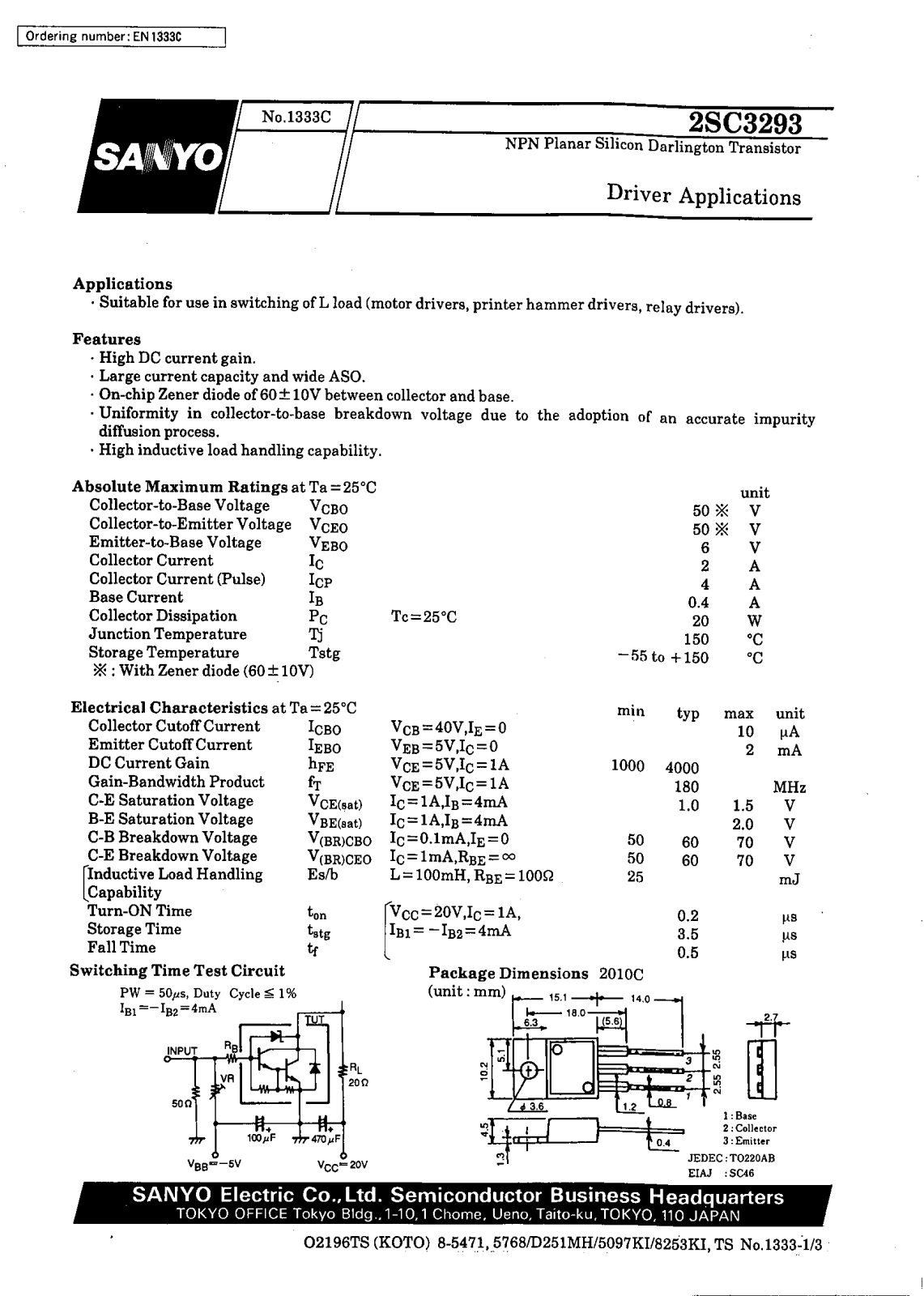 SANYO 2SC3293 Datasheet