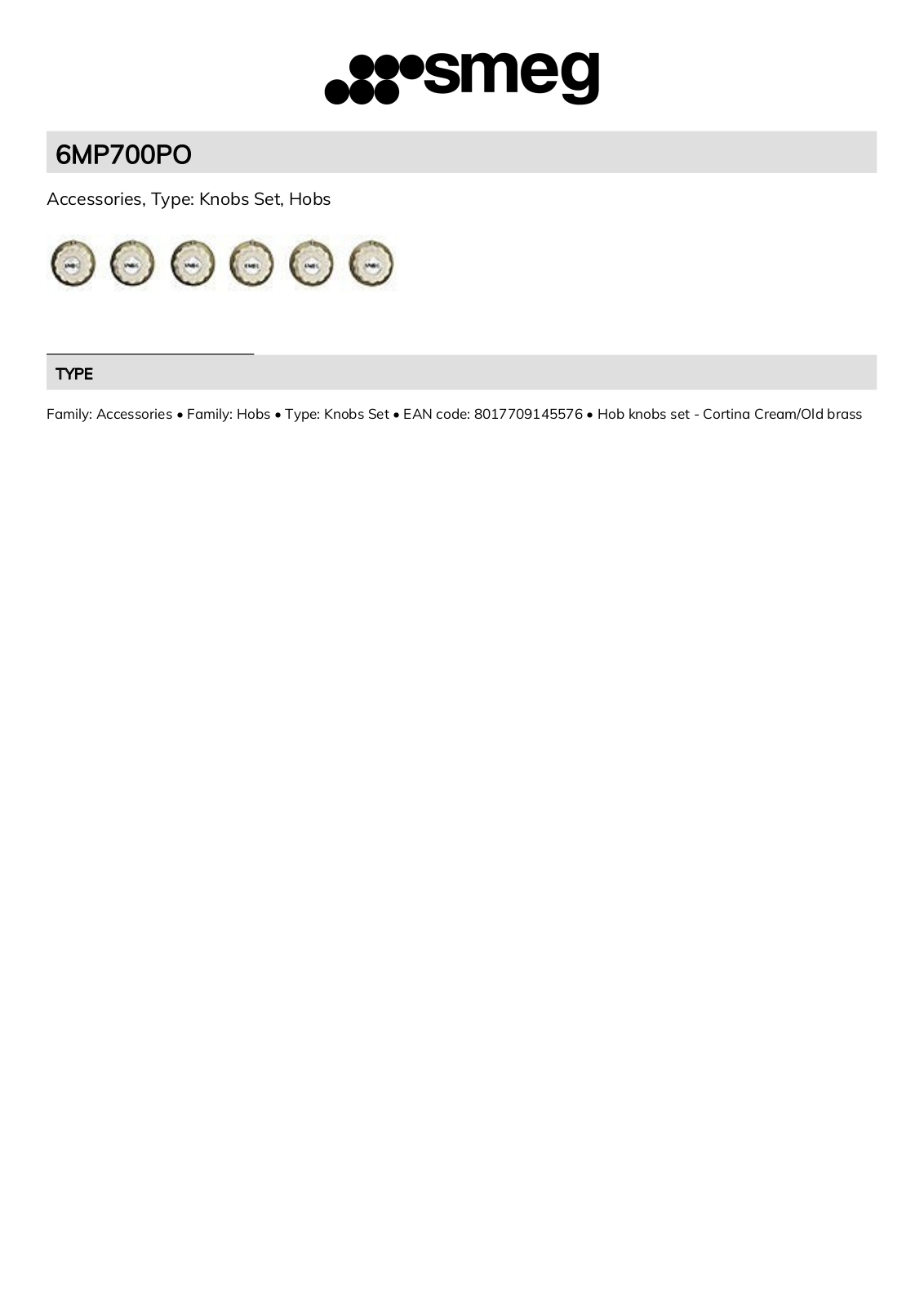 Smeg 6MP700PO Technical sheet