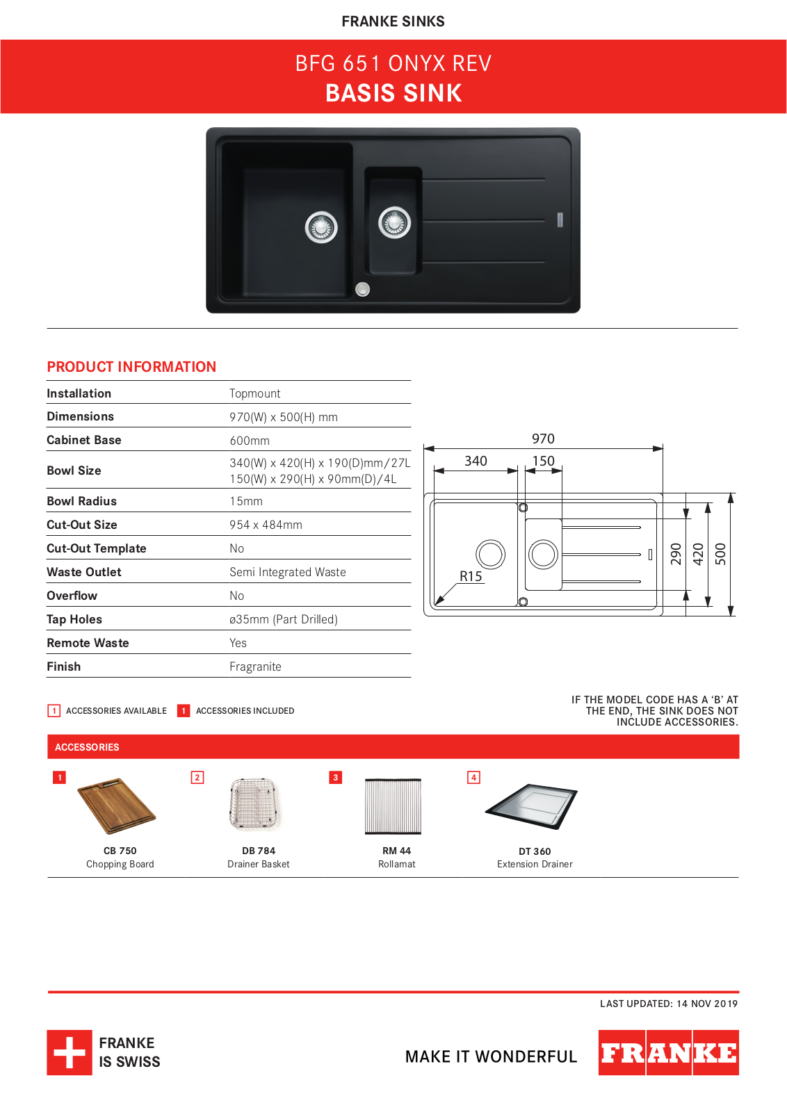 Franke BFG651ONYXFPC Specifications Sheet