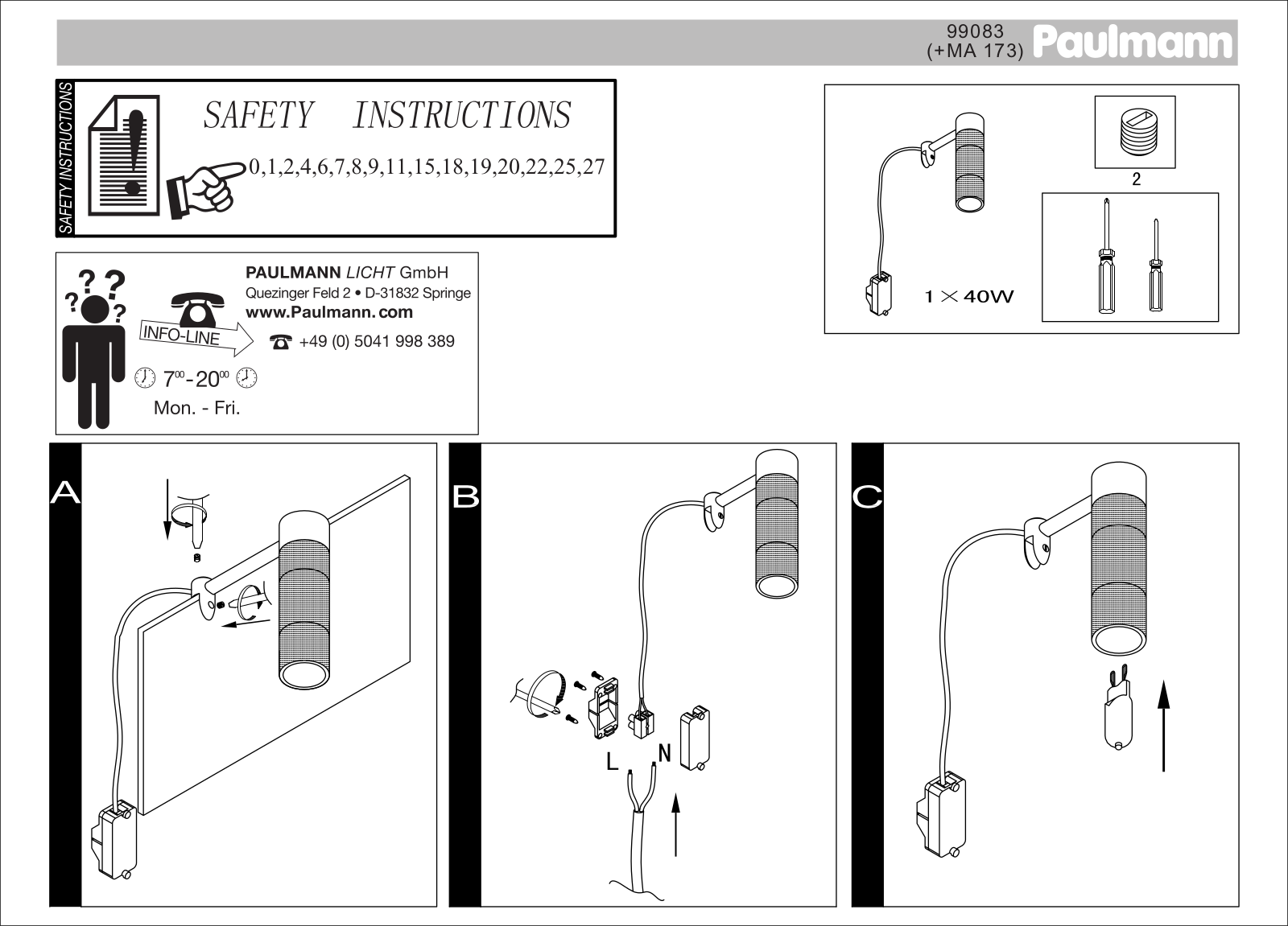 Paulmann 99083 Safety instructions - ManualMachine.com