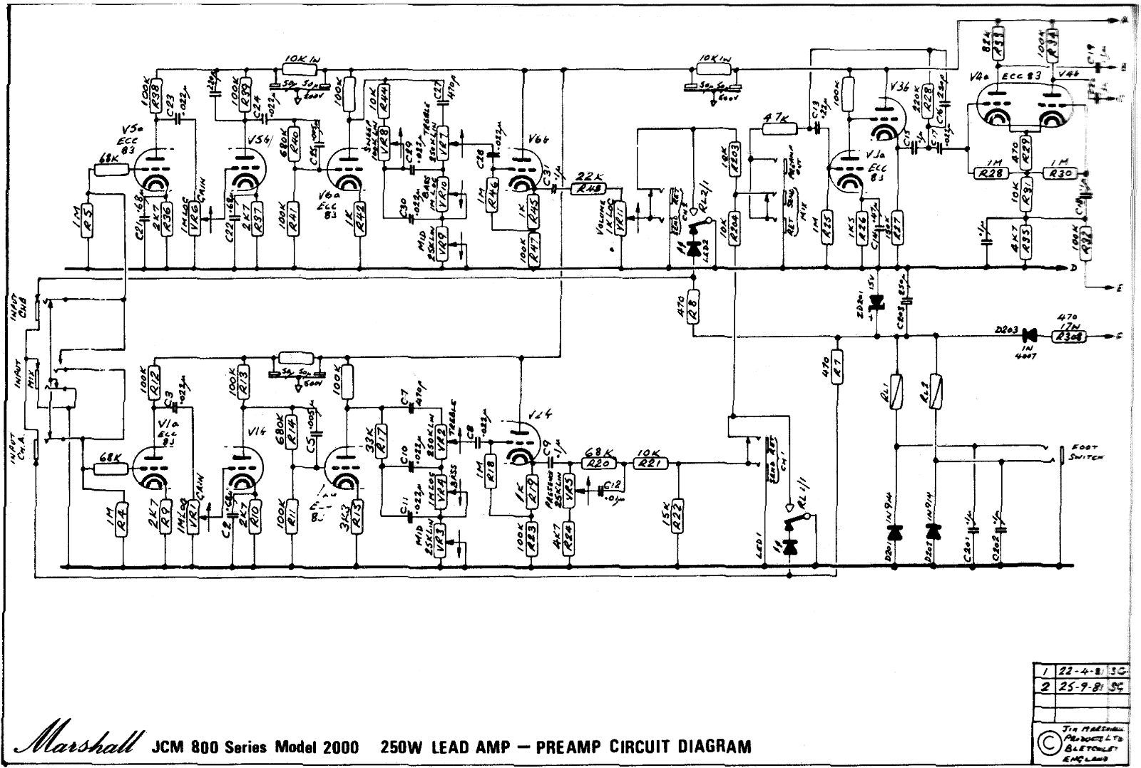 Marshall 2000-250W-Pre2 Schematic