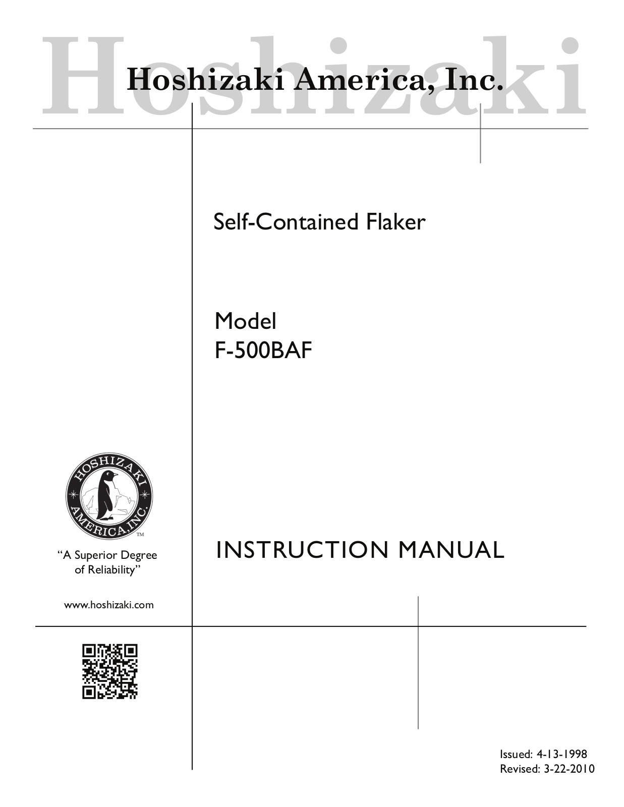 Hoshizaki F500BAF Instruction Manual