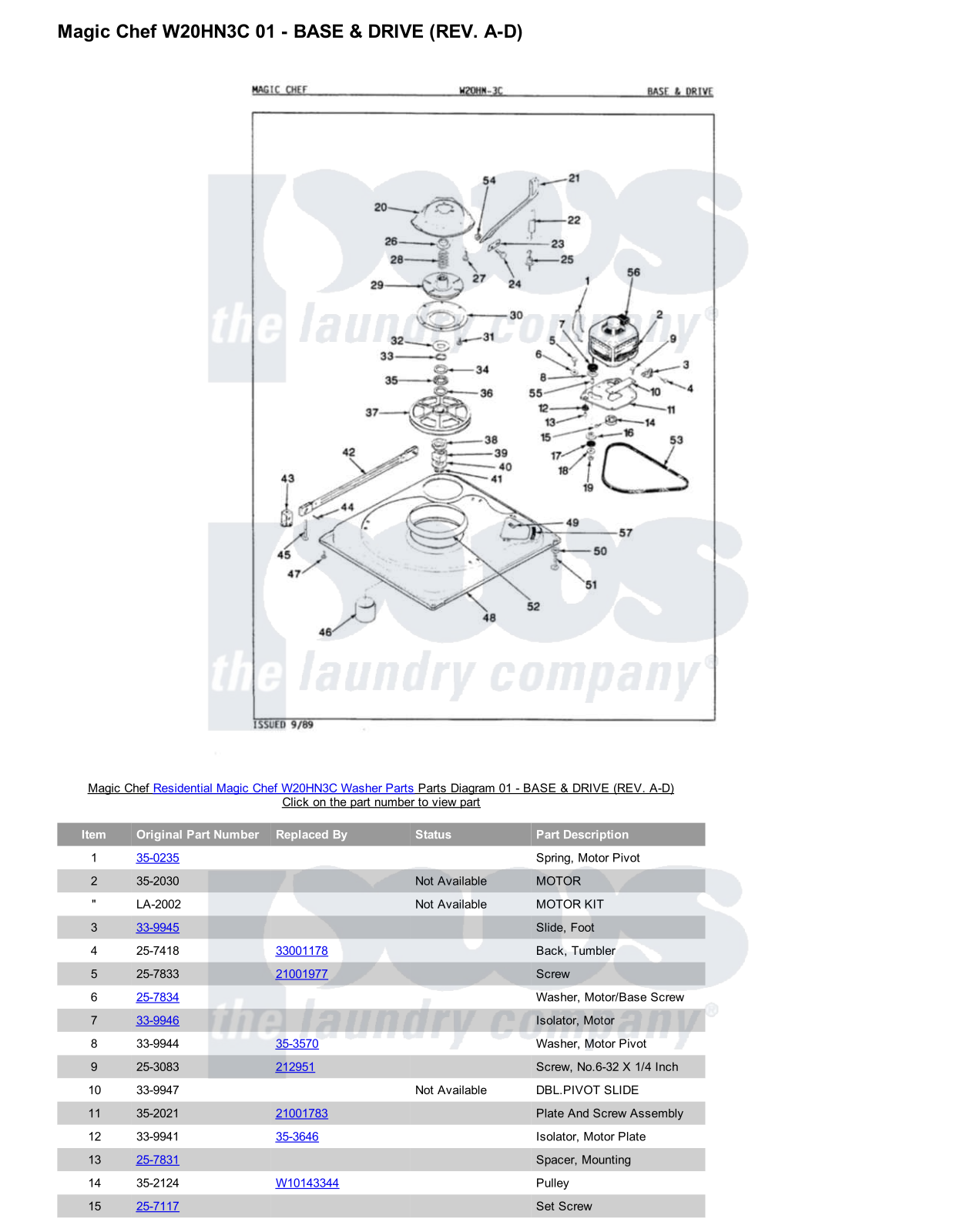 Magic Chef W20HN3C Parts Diagram