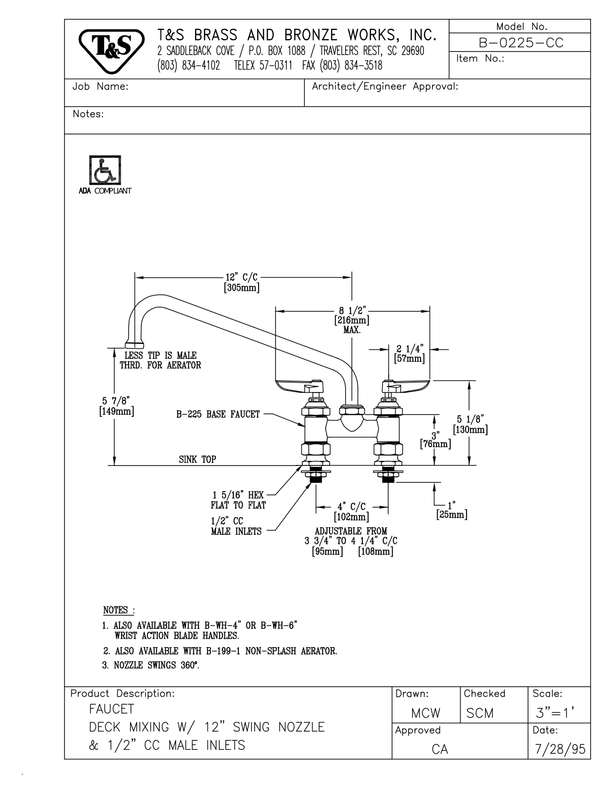 T & S Brass & Bronze Works B-0225-CC General Manual