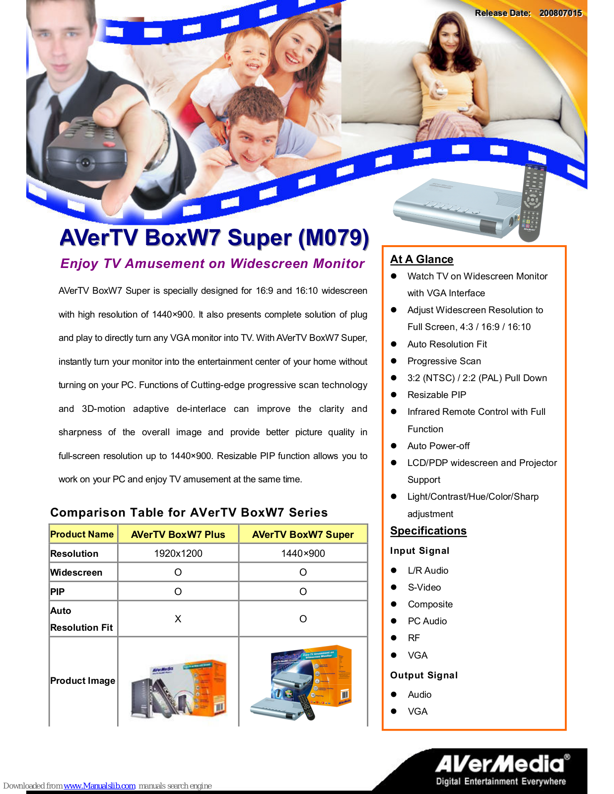 Avermedia AVerTV BoxW7 Super M079, AVerTV BoxW7 Plus Specifications - ManualMachine.com