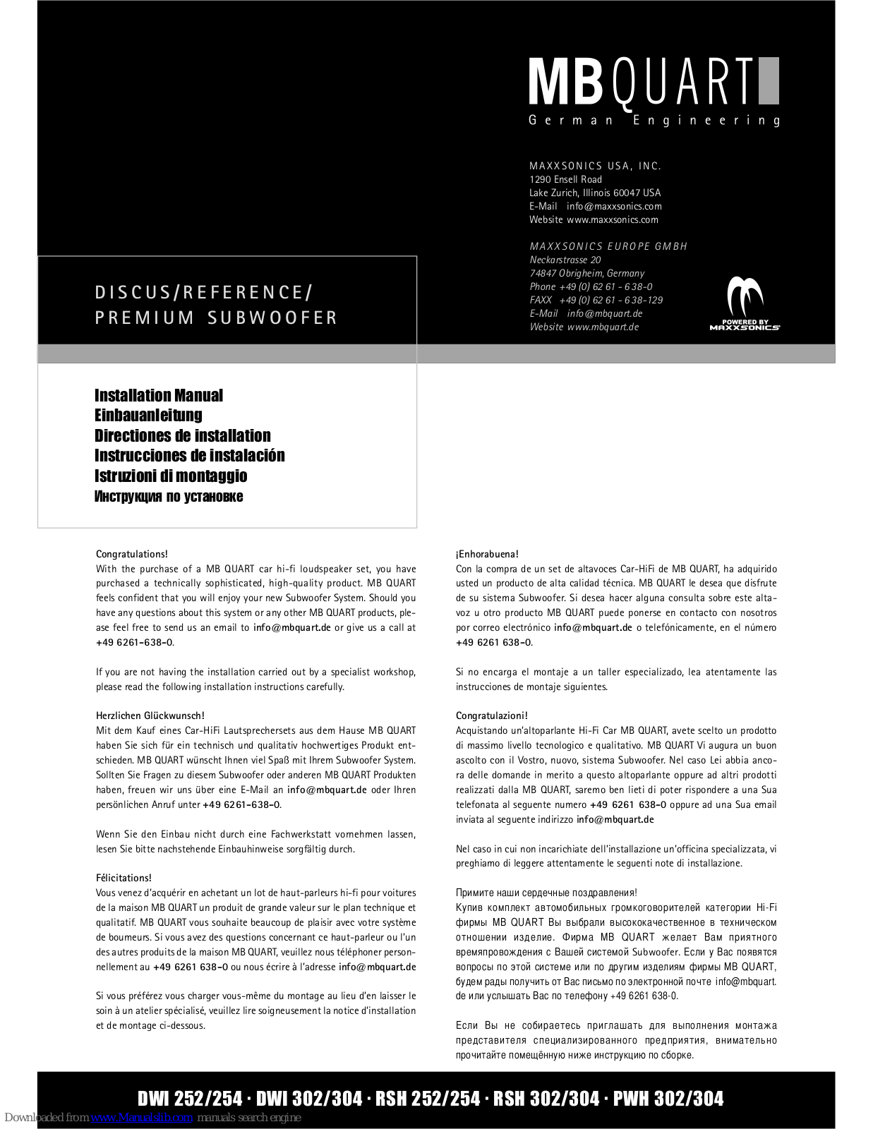 MB QUART DWI 252, DWI 254, DWI 302, DWI 304, RSH 252 Installation Manual - ManualMachine.com