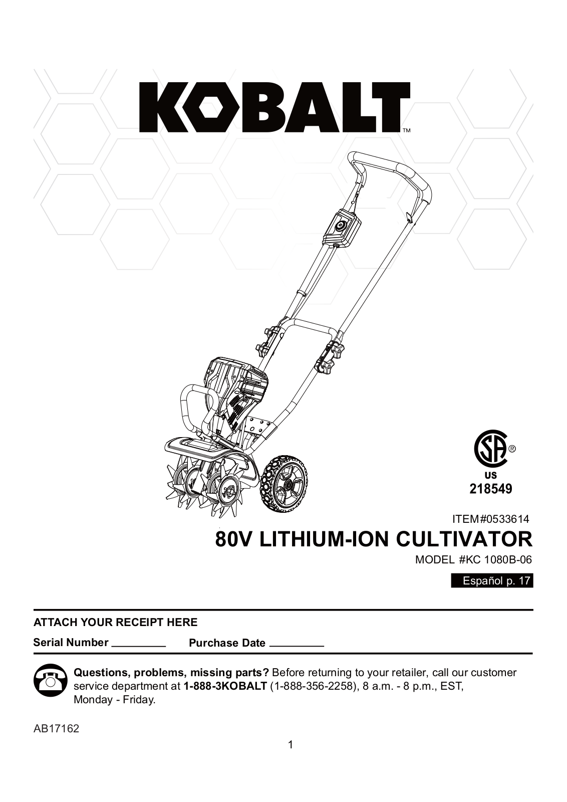 Kobalt KC 1080B-06 User Manual