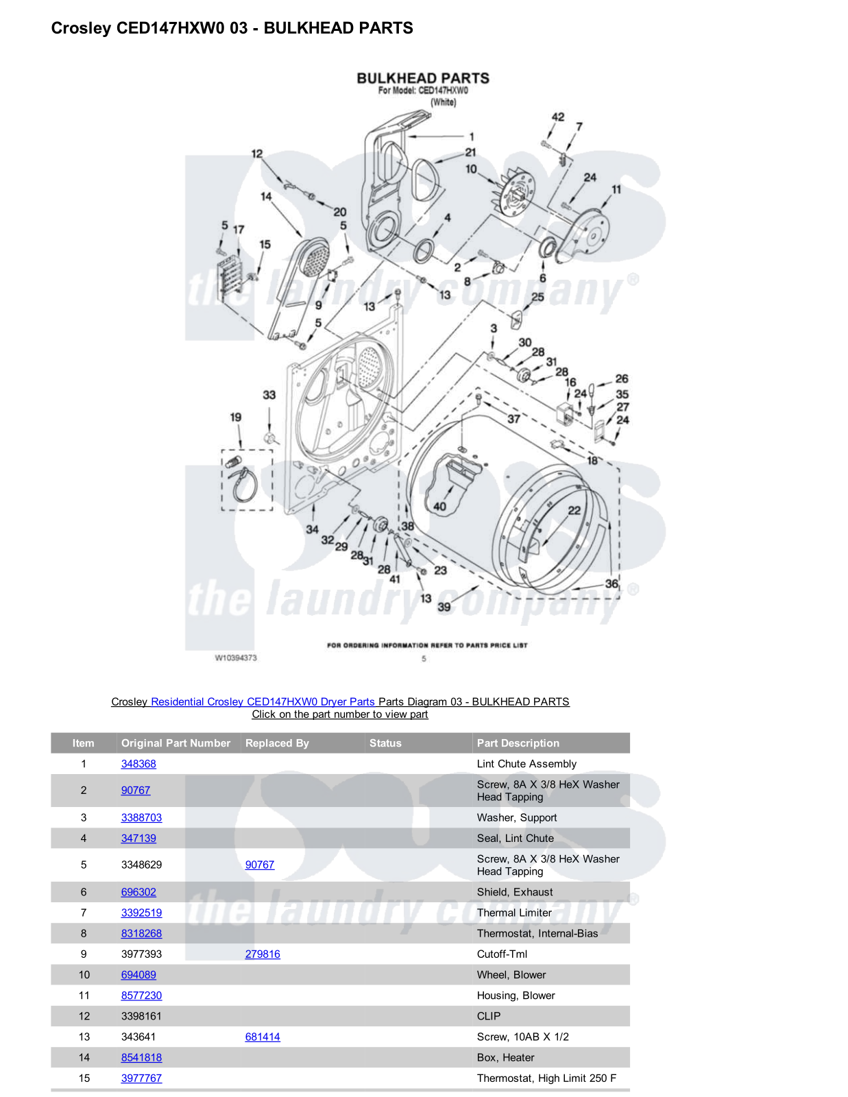 Crosley CED147HXW0 Parts Diagram