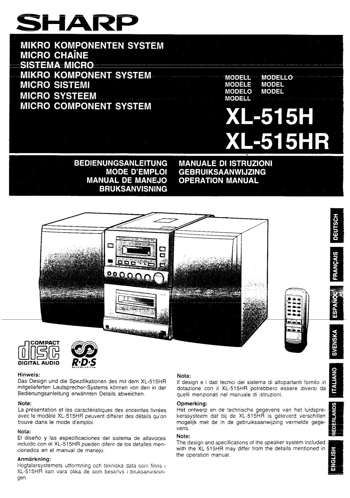 Sharp XL-515H, XL-515HR User Manual