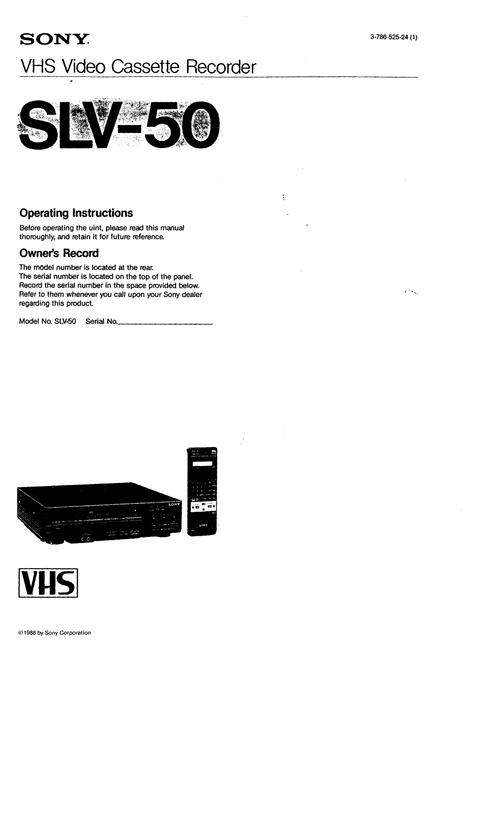 Sony SL-V50 User Manual