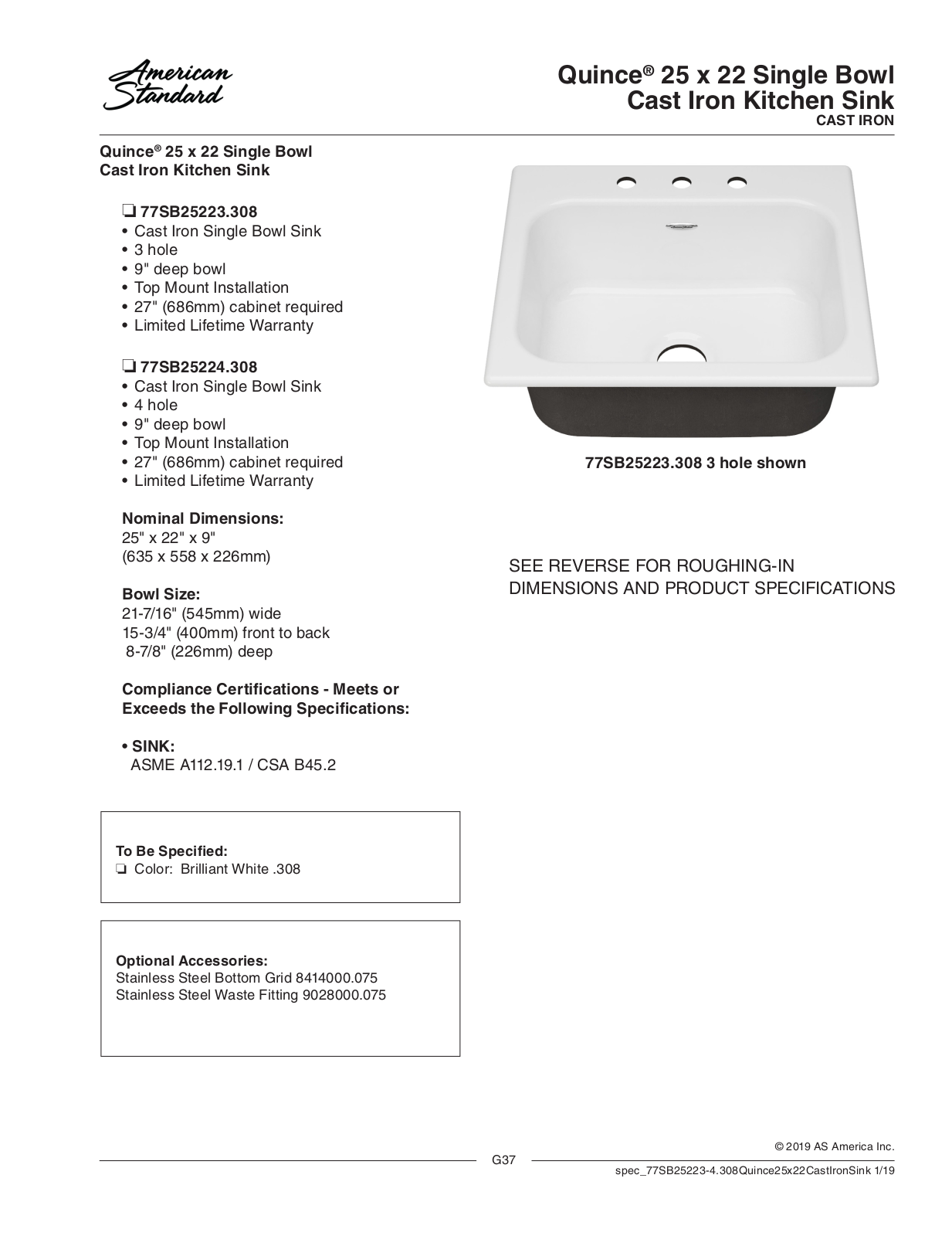 American Standard 77SB25223.308, 77SB25224.308 User Manual