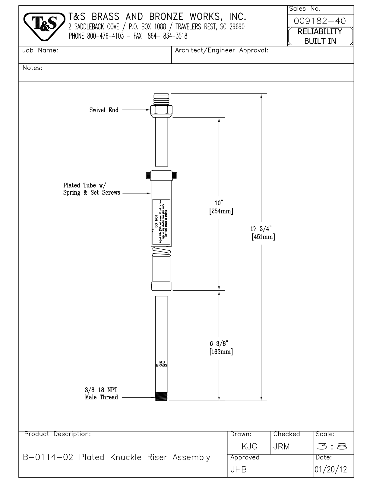 T&S Brass 009182-40 User Manual