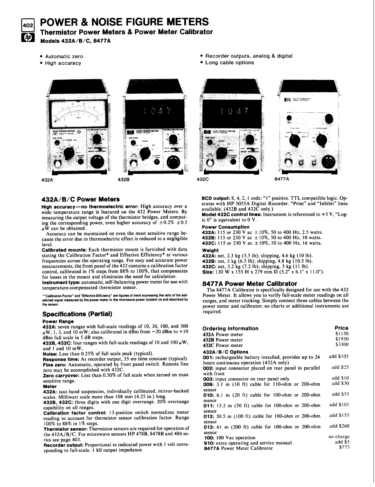 HP 8477A, 432C, 432B, 432A Datasheet