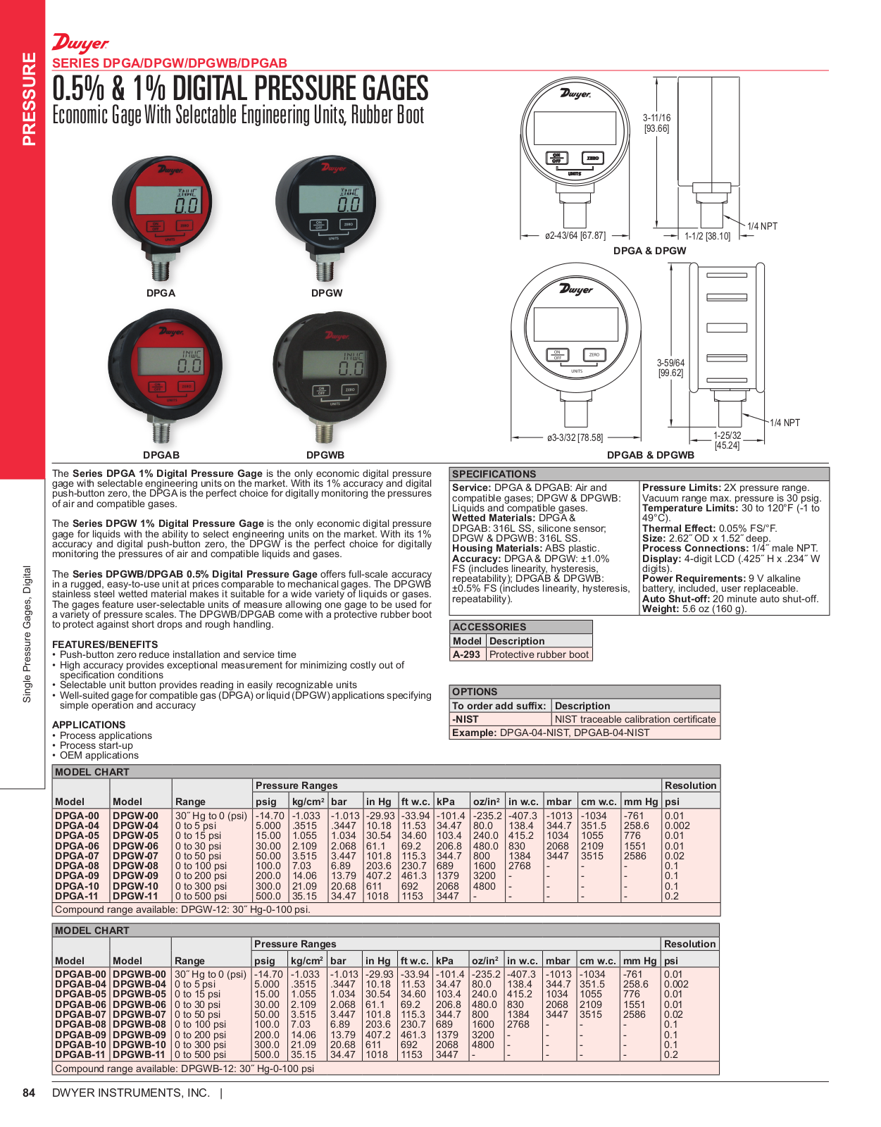 Dwyer Instruments SERIES DPGA, SERIES DPGW, SERIES DPGWB, SERIES DPGAB Catalog Page