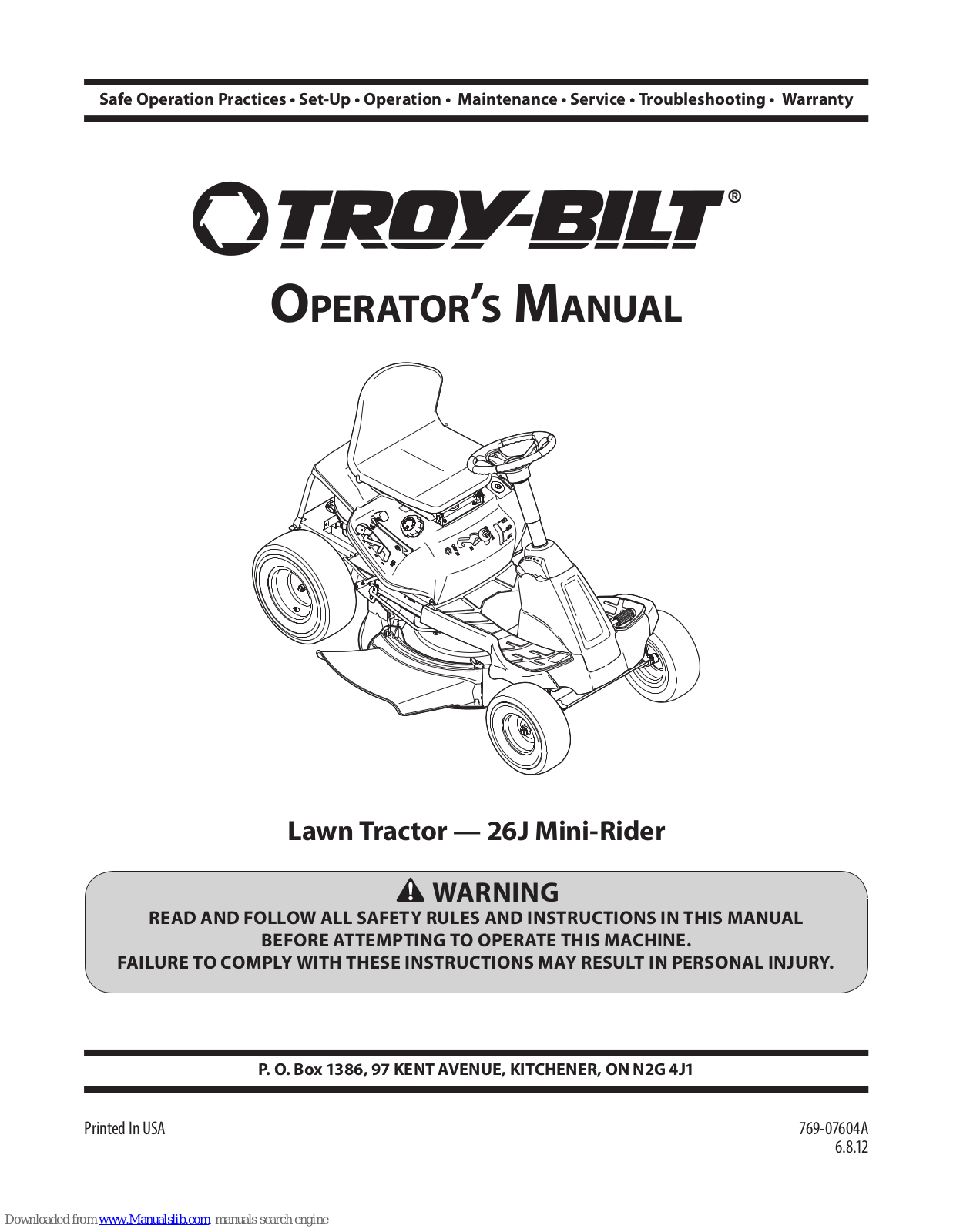 Troy-Bilt 26J Operator's Manual