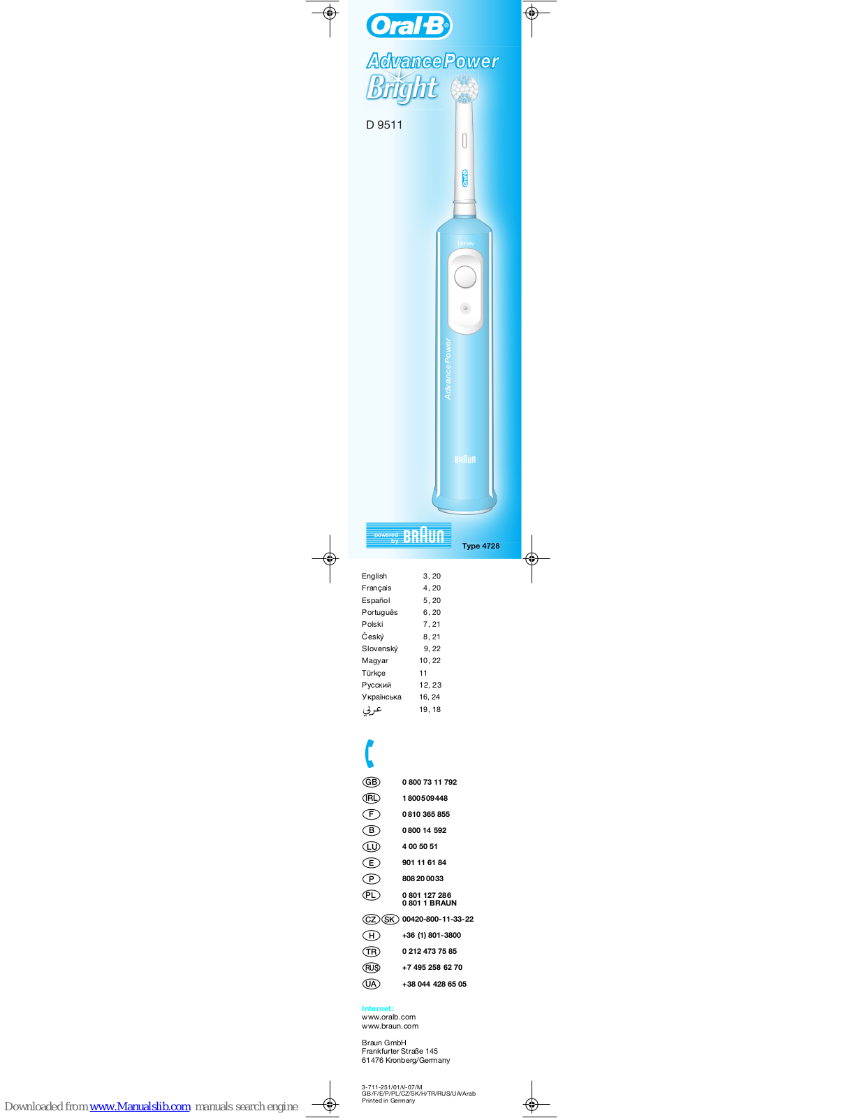 Braun Oral-B D 9511, Oral-B AdvancePower Bright D 9511 Owner's Manual