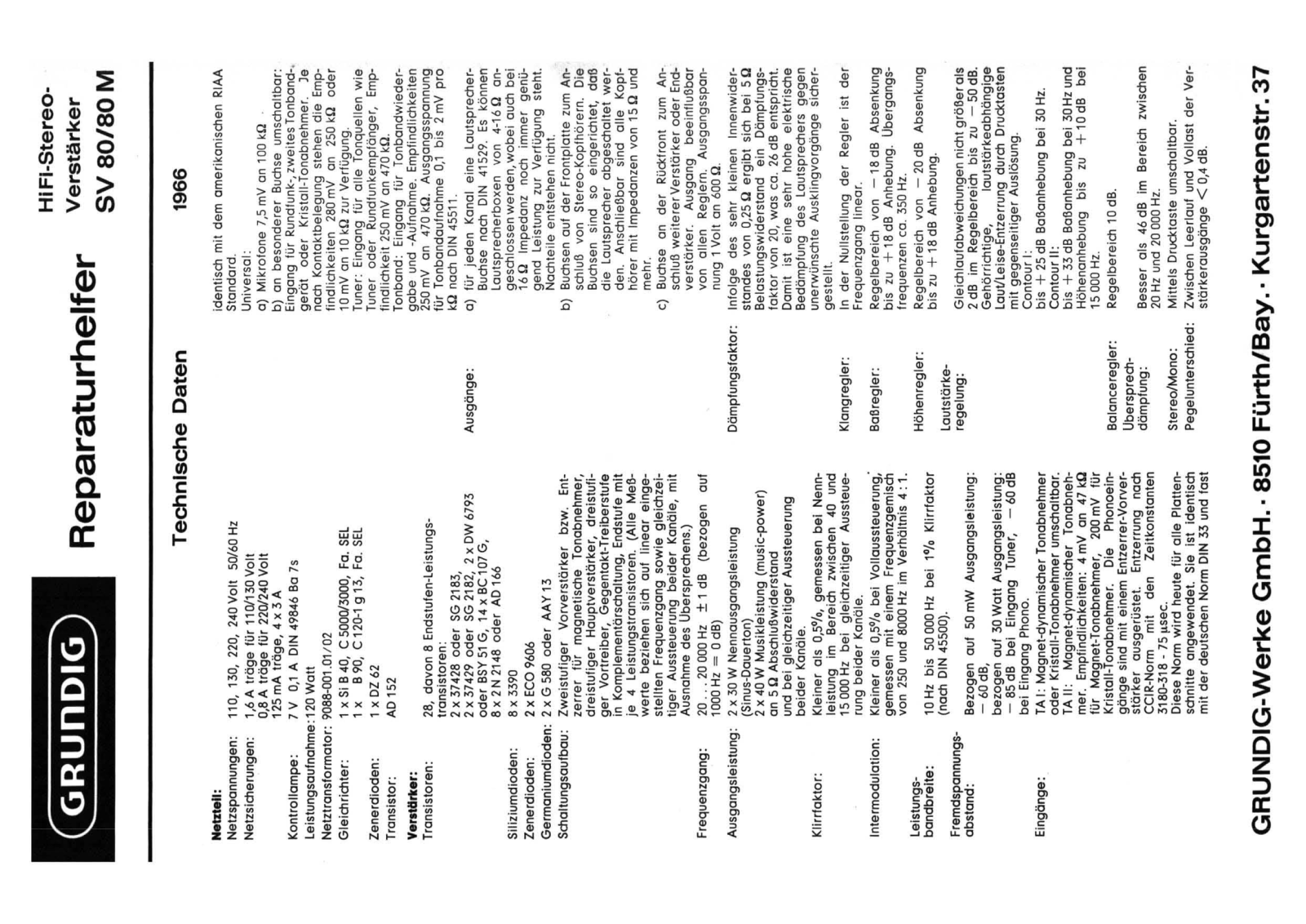 Grundig SV-80M Service Manual