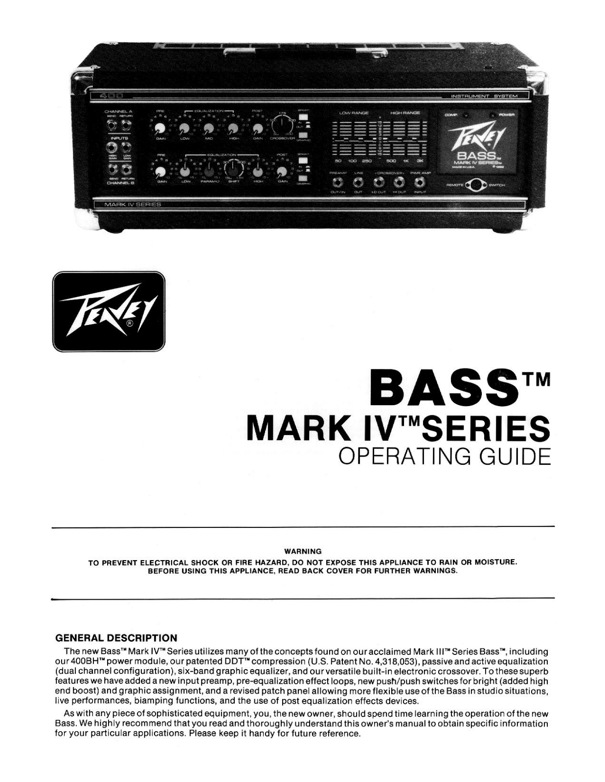 Peavey MARK IV BASS Operating guide