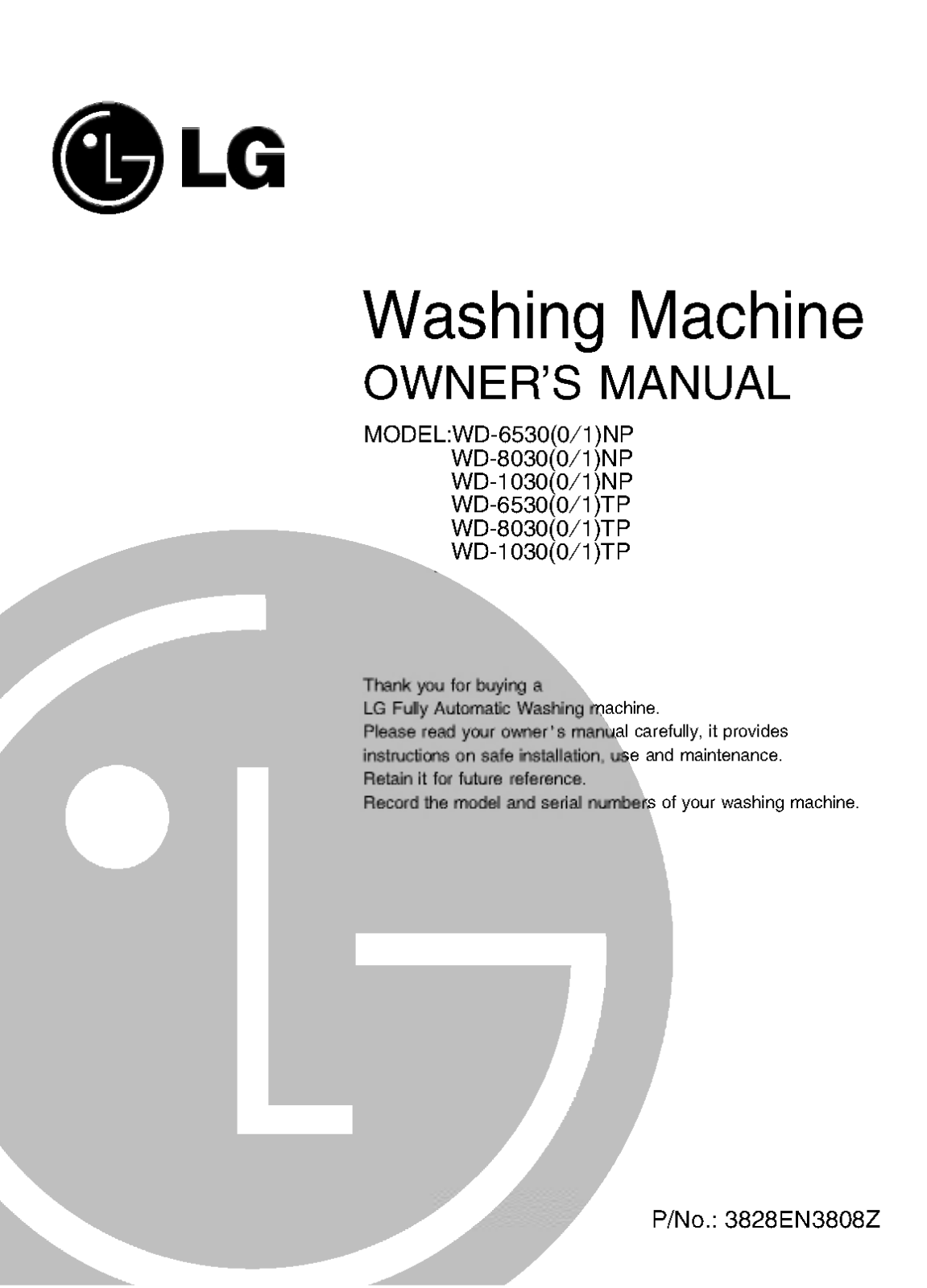 LG WD-65301TP User Manual