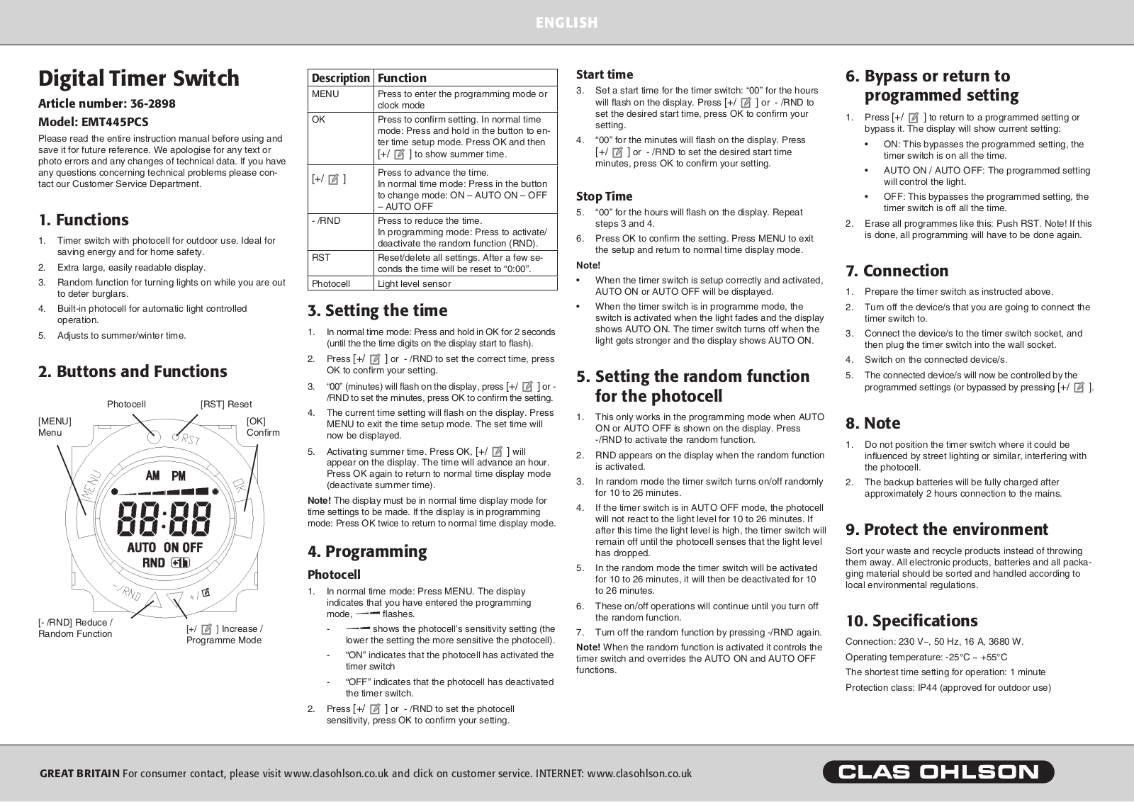 Clas Ohlson EMT445PCS Instruction Manual