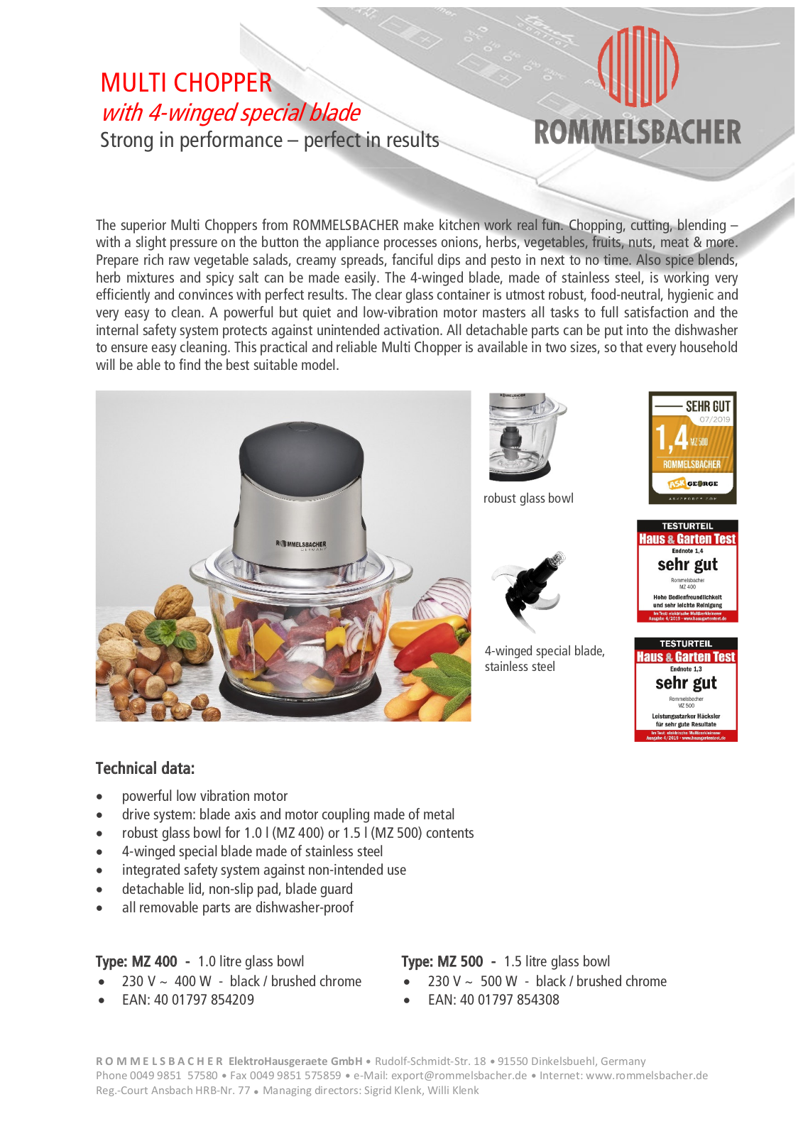 Rommelsbacher MZ 400, MZ 500 Datasheet