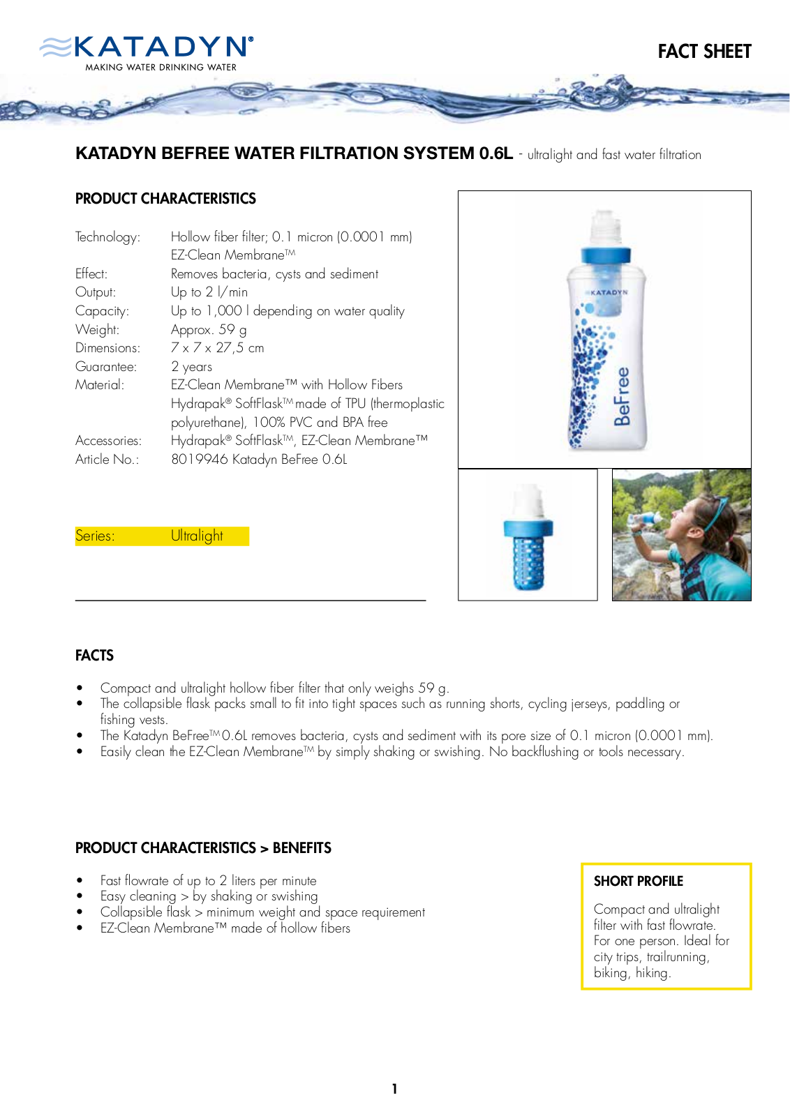 Katadyn BEFREE WATER FILTRATION SYSTEM 0.6L User Manual