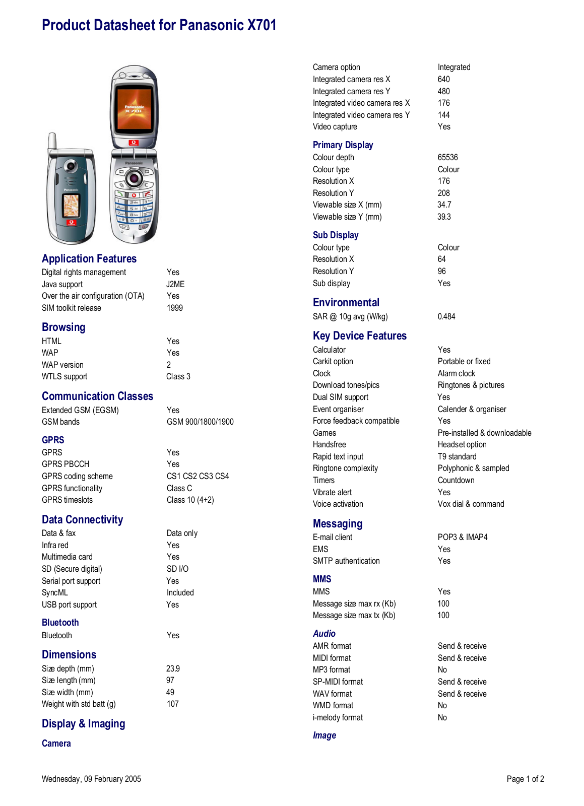 Panasonic X701 Operating Instructions