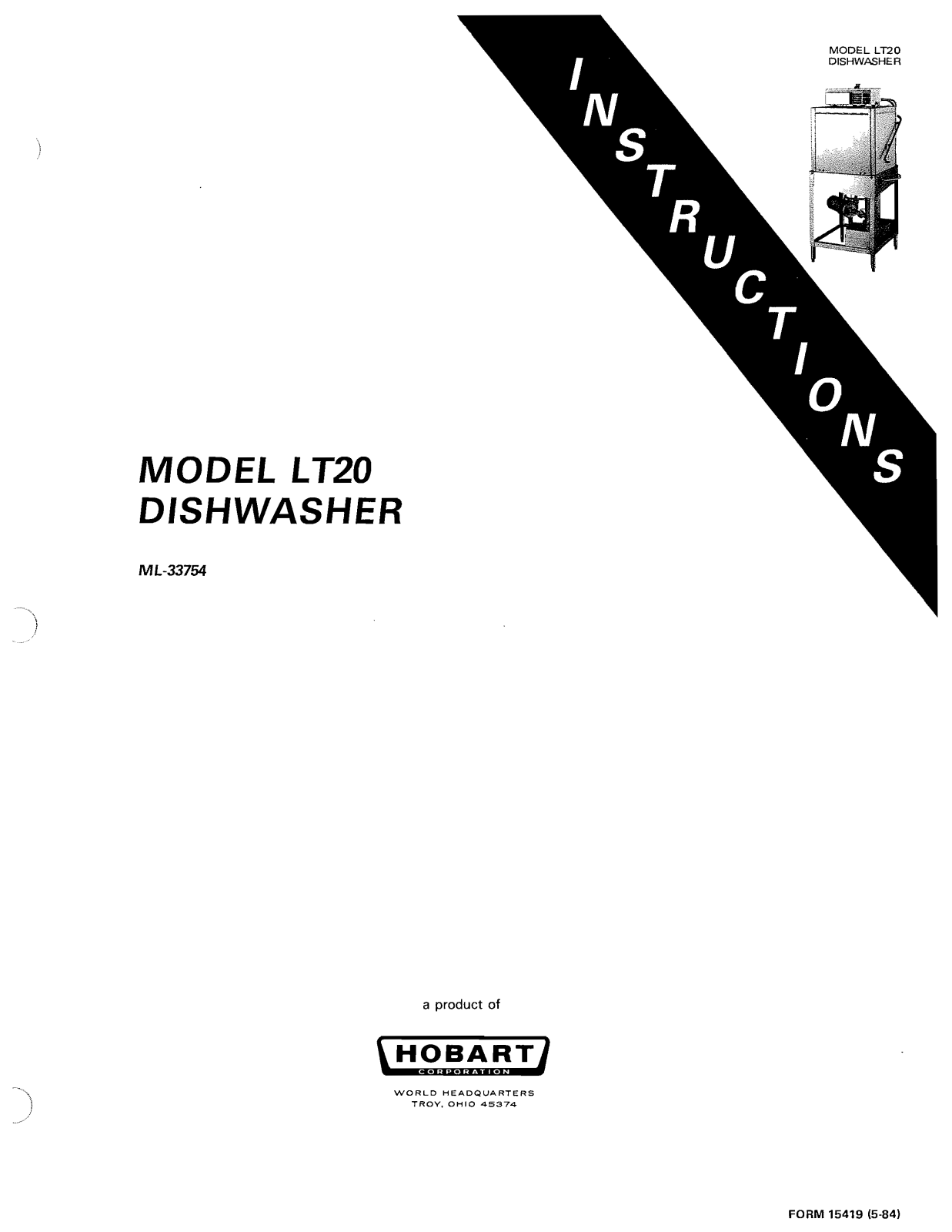 Hobart LT20 Installation Manual