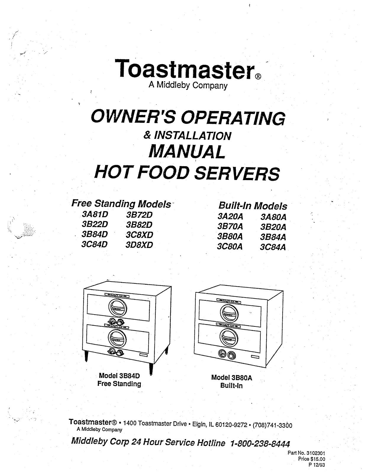 Toastmaster 3A20A Operation Manual