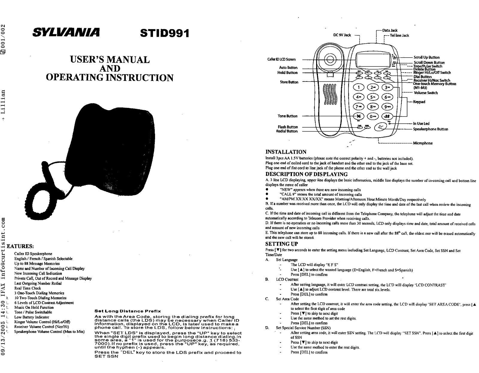 Curtis STID991 User Manual