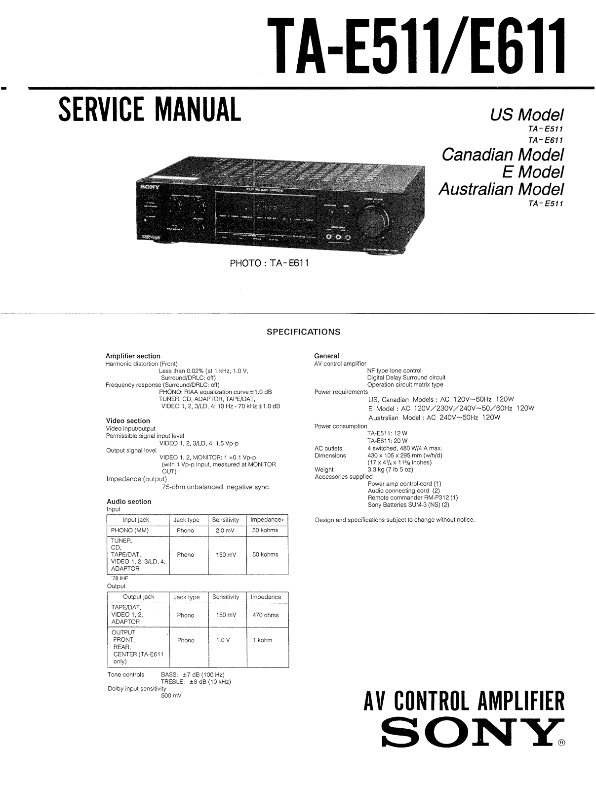 Sony TAE-611 Service manual