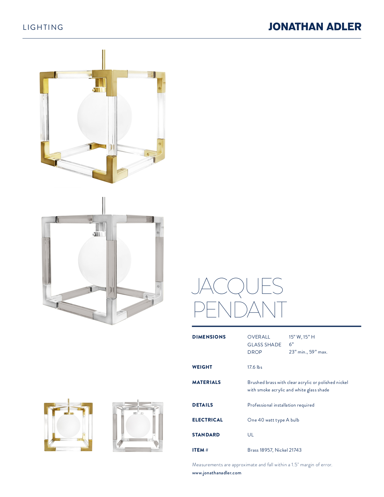 Jonathan Adler XJA1952 Specification - ManualMachine.com