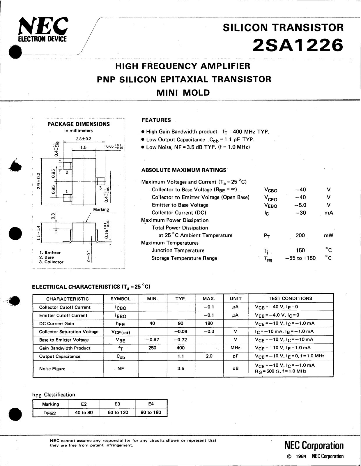 NEC 2SA1226 Technical data